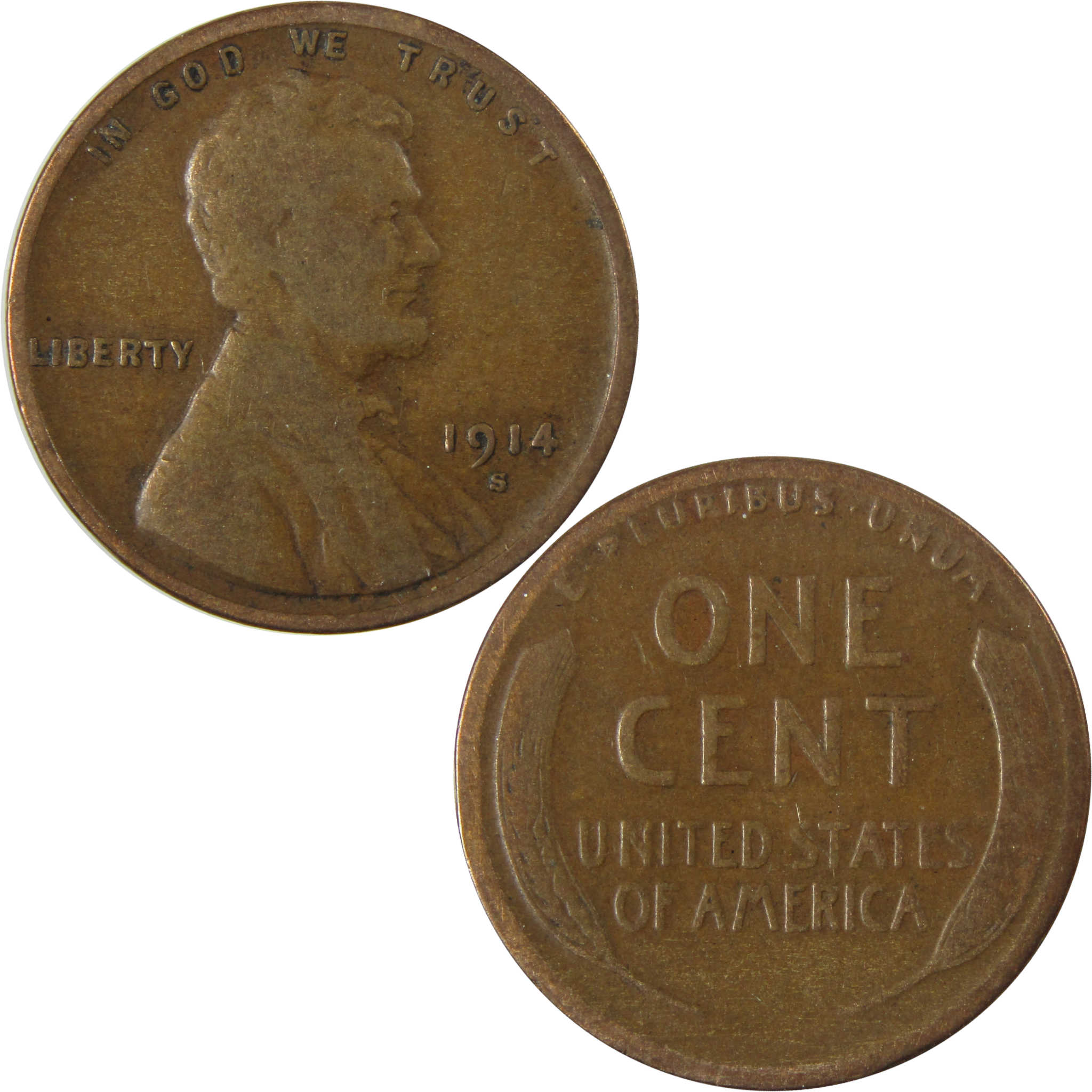1914 S Lincoln Wheat Cent G Good Details Penny 1c Coin SKU:I28239