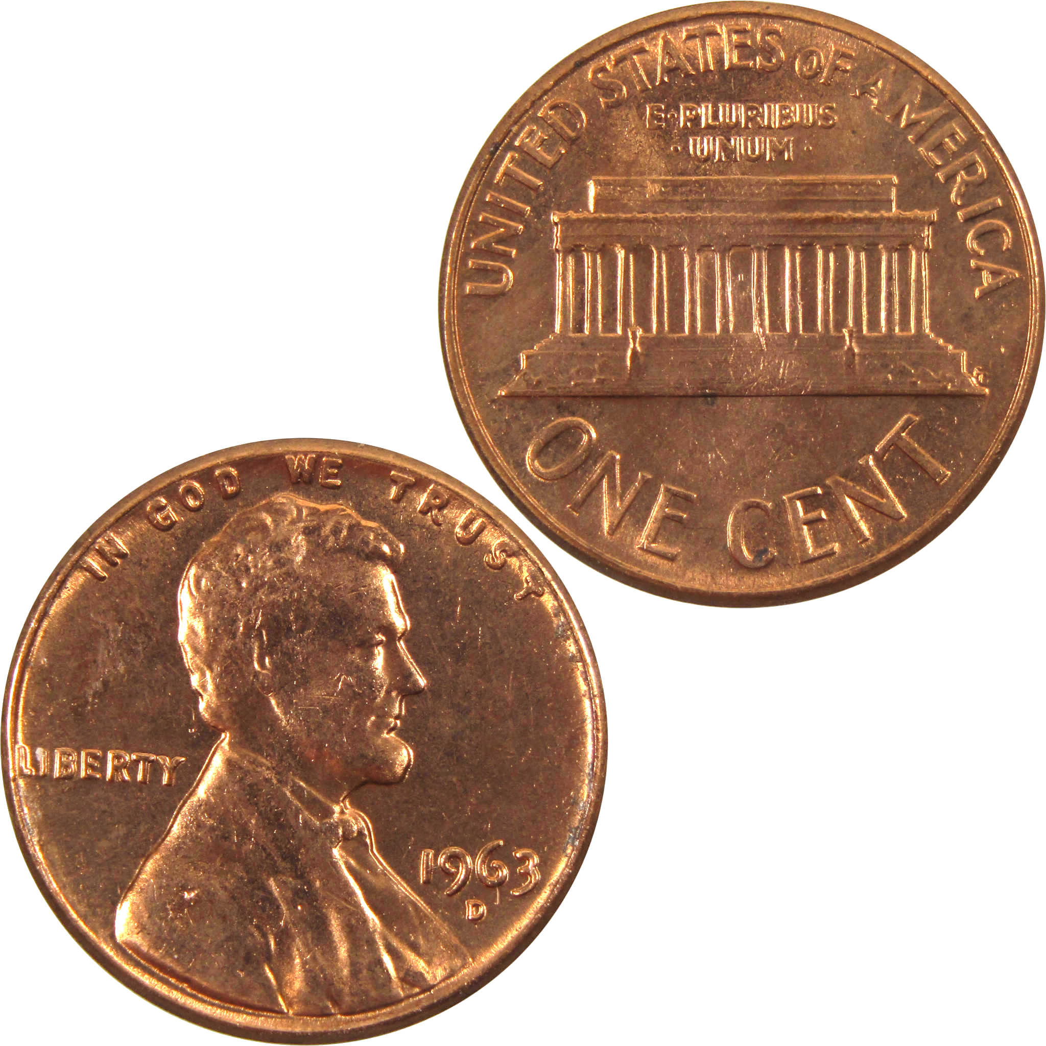 1963 D Lincoln Memorial Cent BU Uncirculated Penny 1c Coin