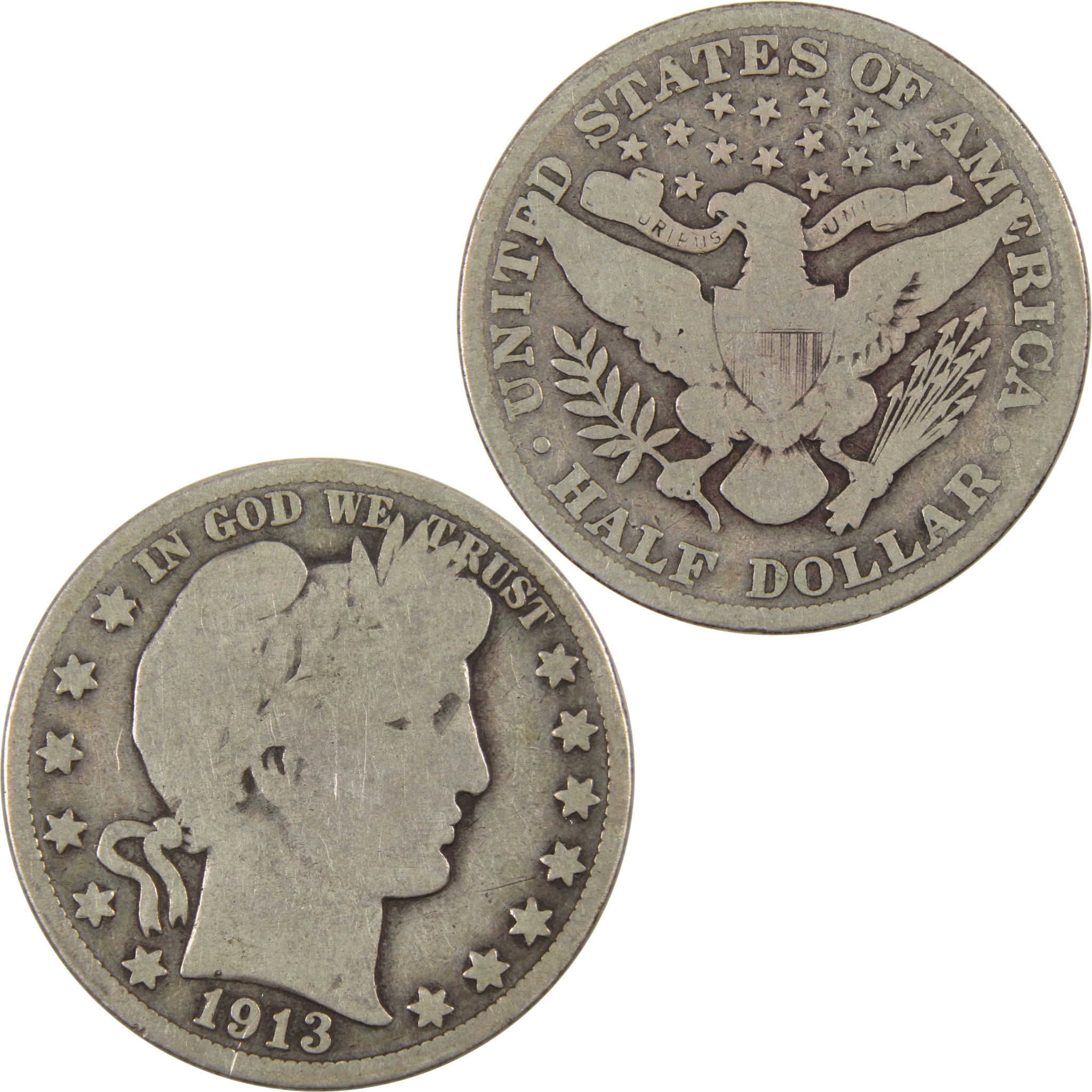 1913 Barber Half Dollar G Good 90% Silver 50c Coin SKU:I9265