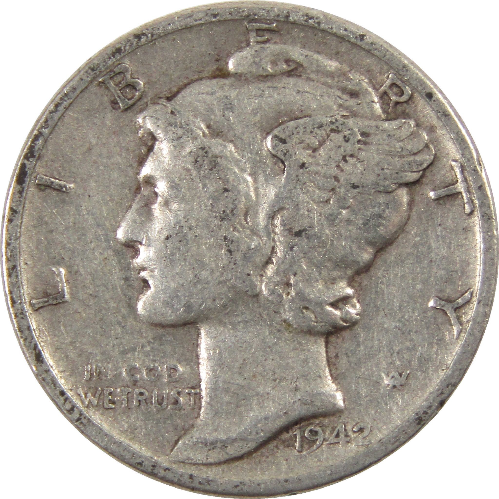 1942 D Mercury Dime F Fine Silver 10c Coin