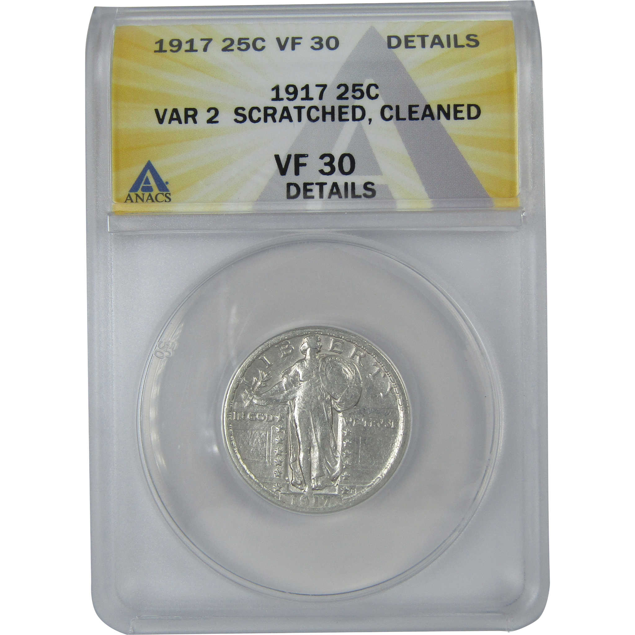 1917 Type 2 Standing Liberty Quarter VF 30 Details ANACS SKU:I16127