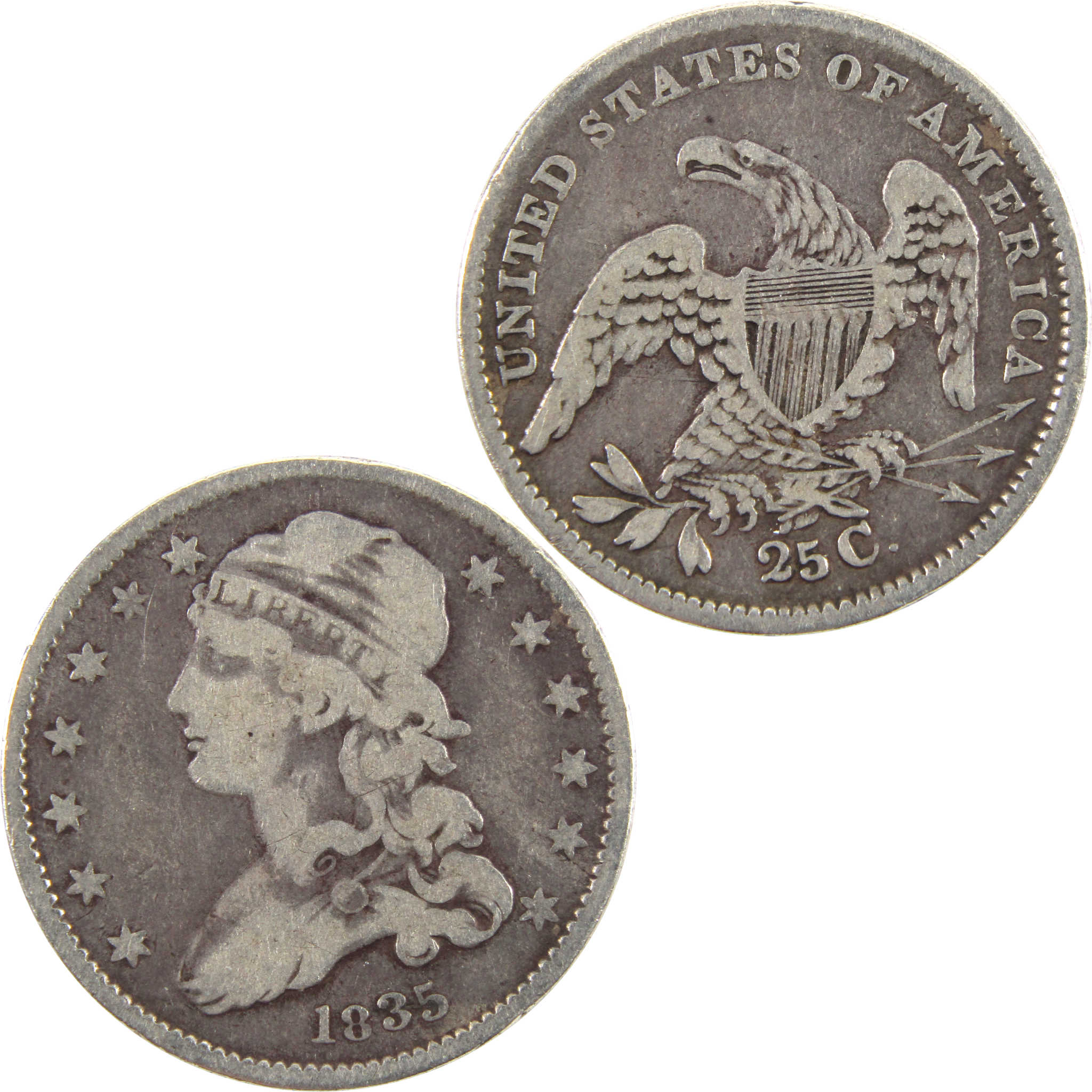 1835 Capped Bust Quarter VG Very Good 89.24% Silver 25c SKU:I11066
