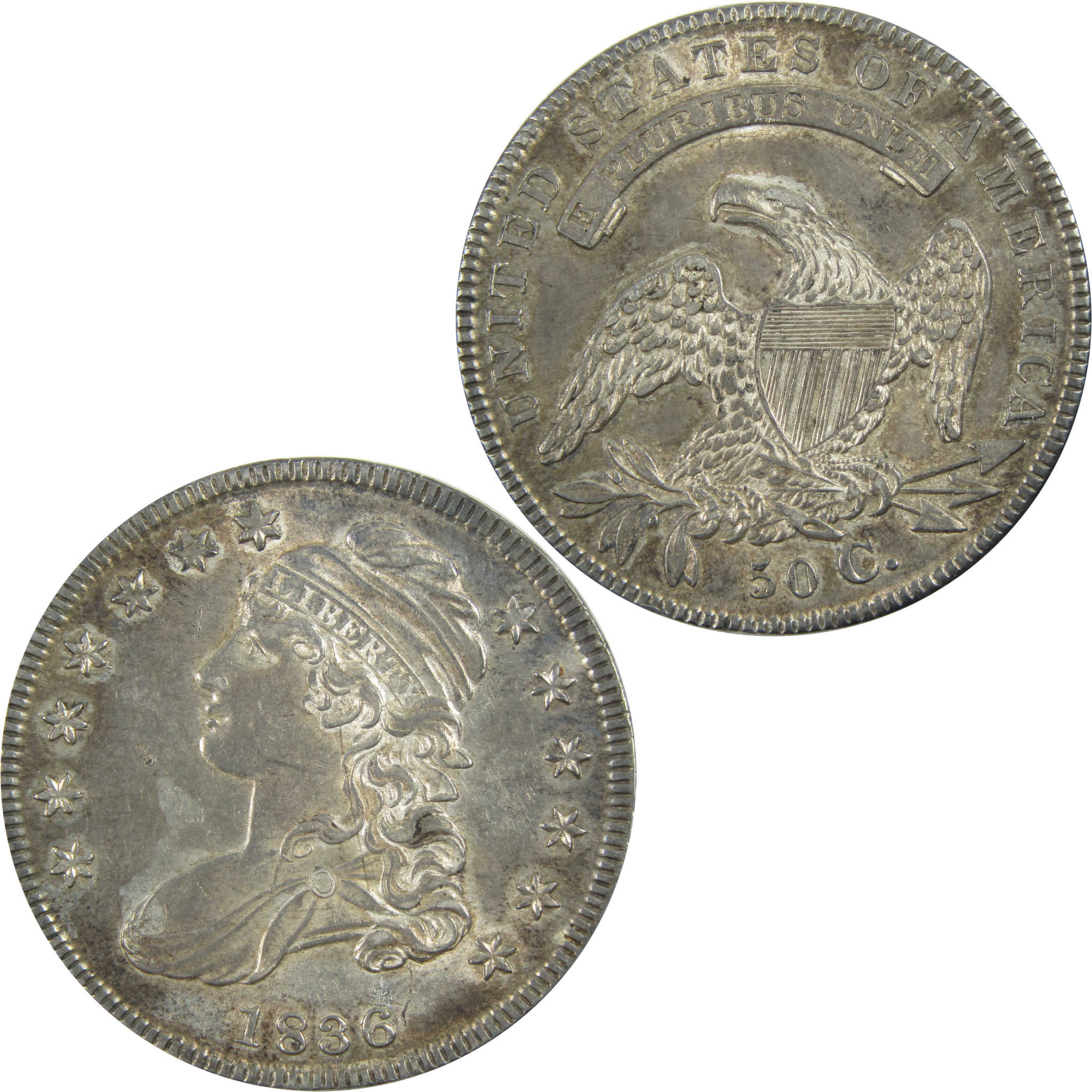 1836 Ltr Edge Capped Bust Half Dollar CH AU Silver 50c Coin SKU:I13463