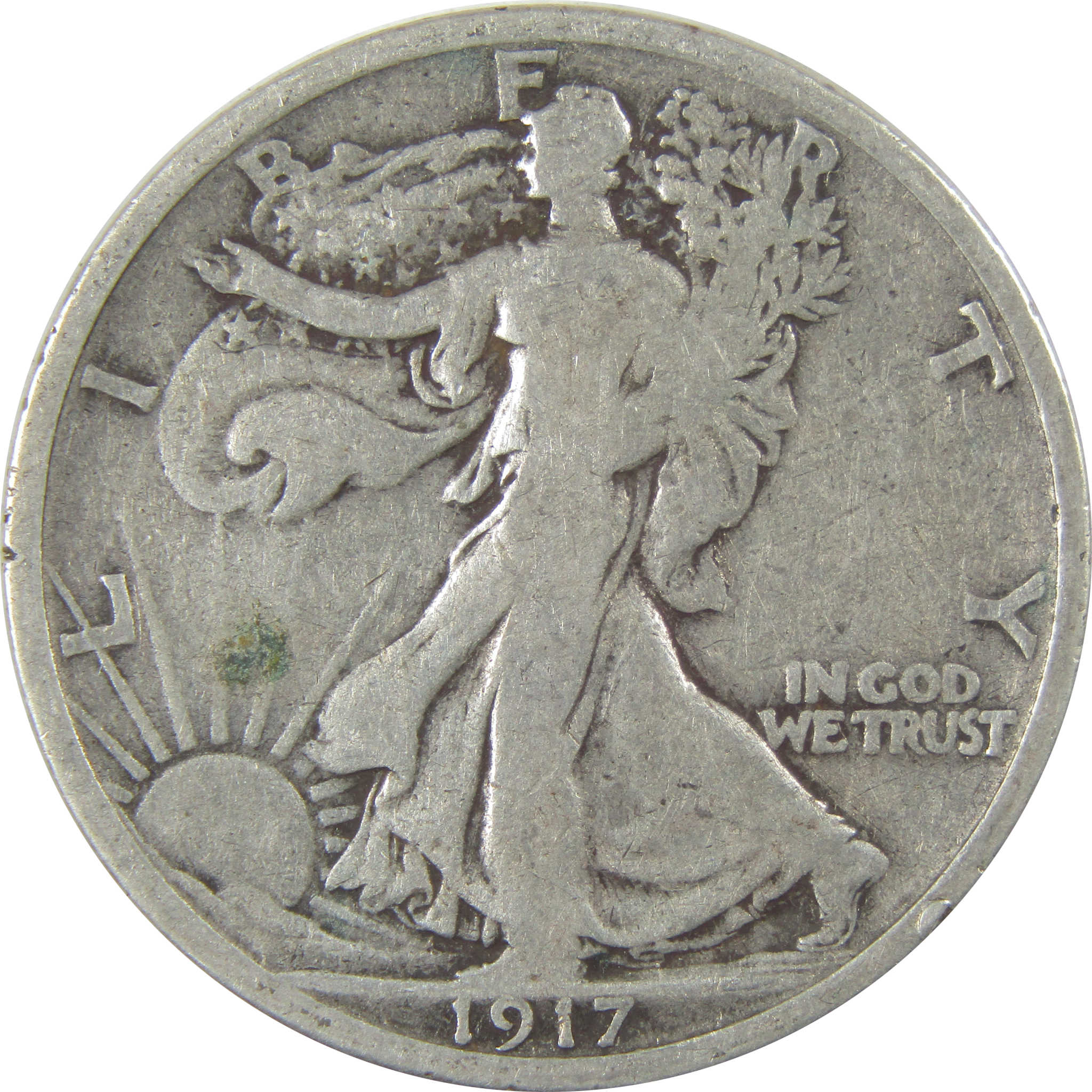 1917 D Reverse Liberty Walking Silver 50c Very Good Details SKU:I24134
