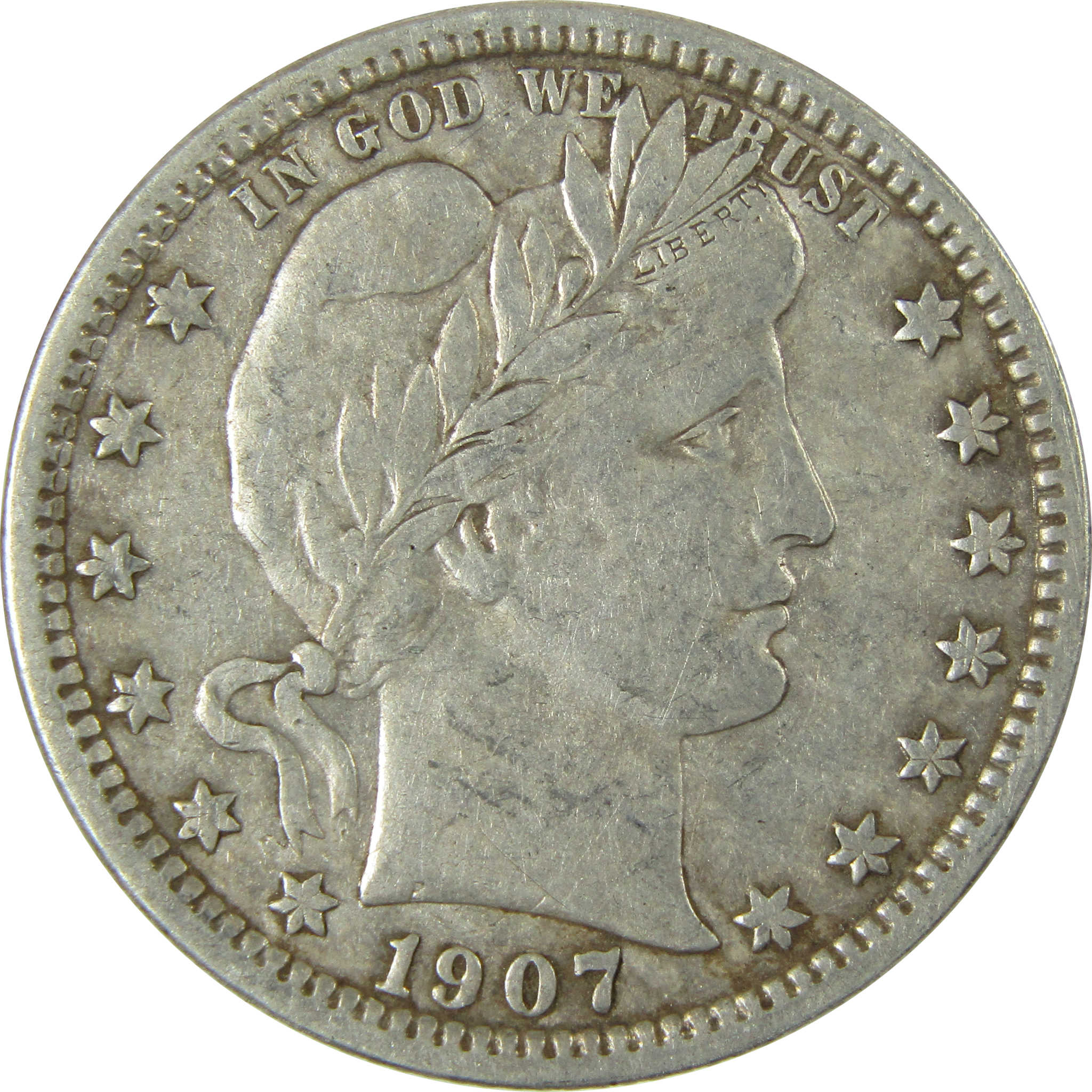 1907 O Barber Silver Quarter XF EF Extremely Fine Details SKU:CP882