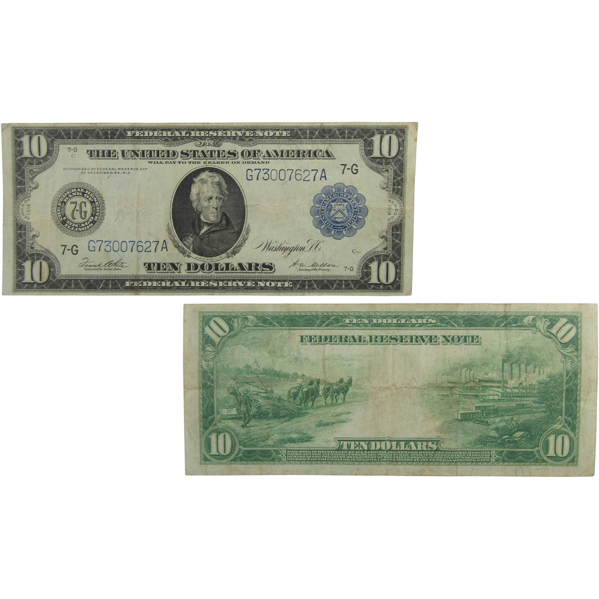 1914 $10 Large Size Federal Reserve Note Fr 931A VF Very Fine Currency