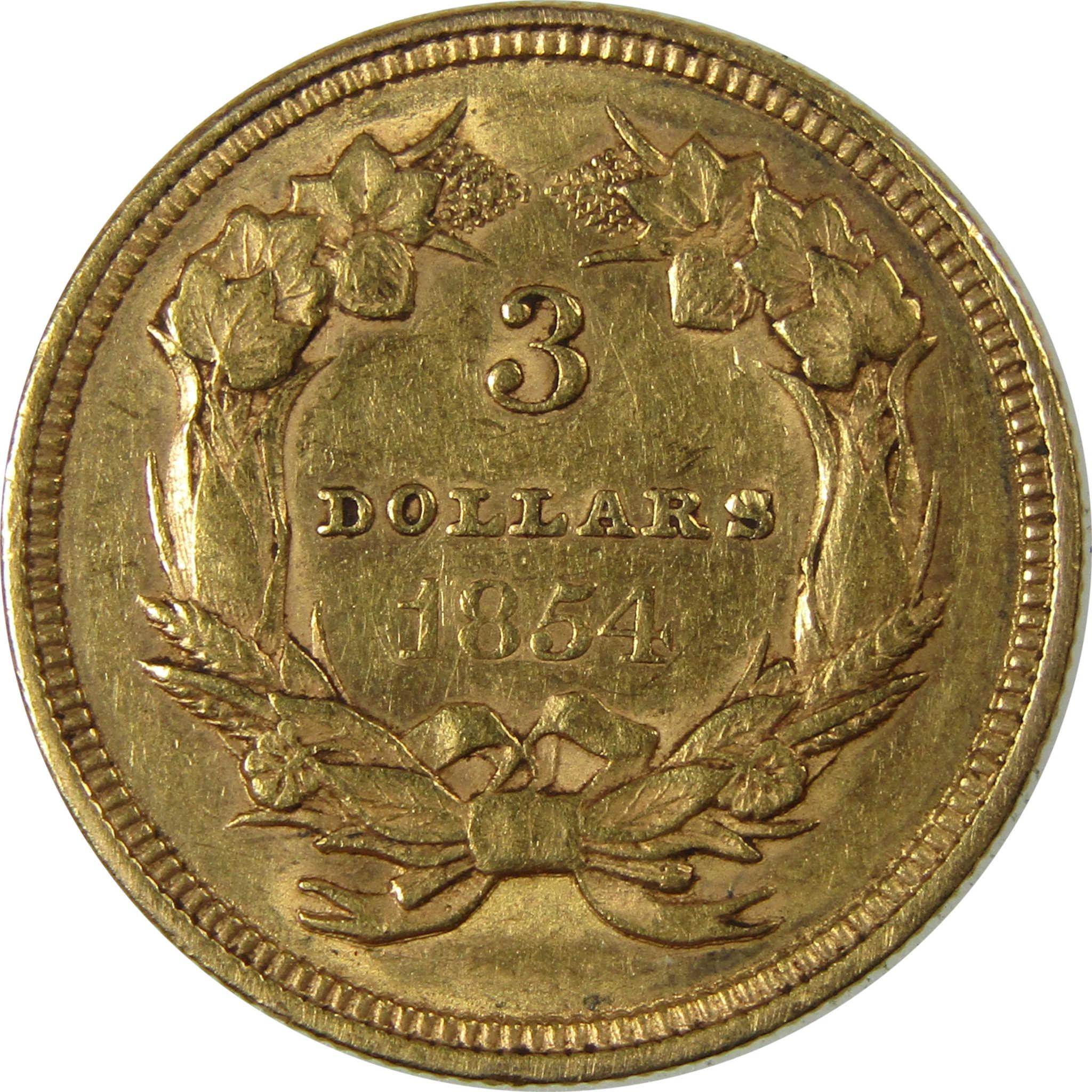 1854 Indian Princess Head Gold AU About Uncirculated $3 Coin SKU:CP331