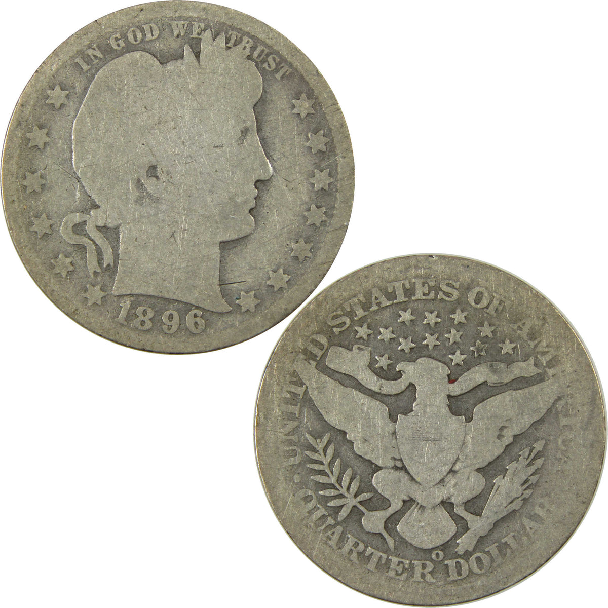 1896 O Barber Silver Quarter G Good Details 25c Coin SKU:I28535