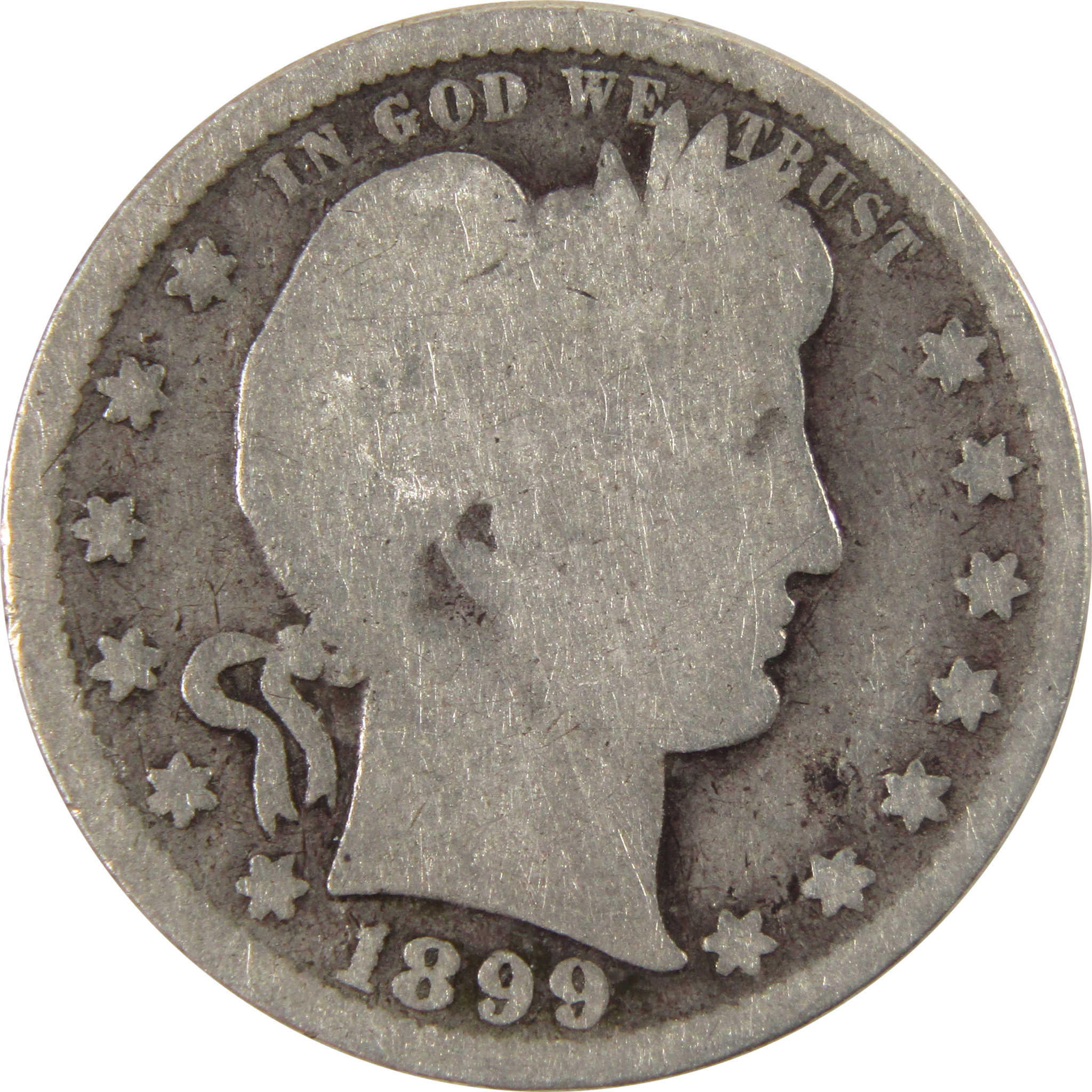 1899 Barber Quarter G Good 90% Silver 25c Coin SKU:I10057