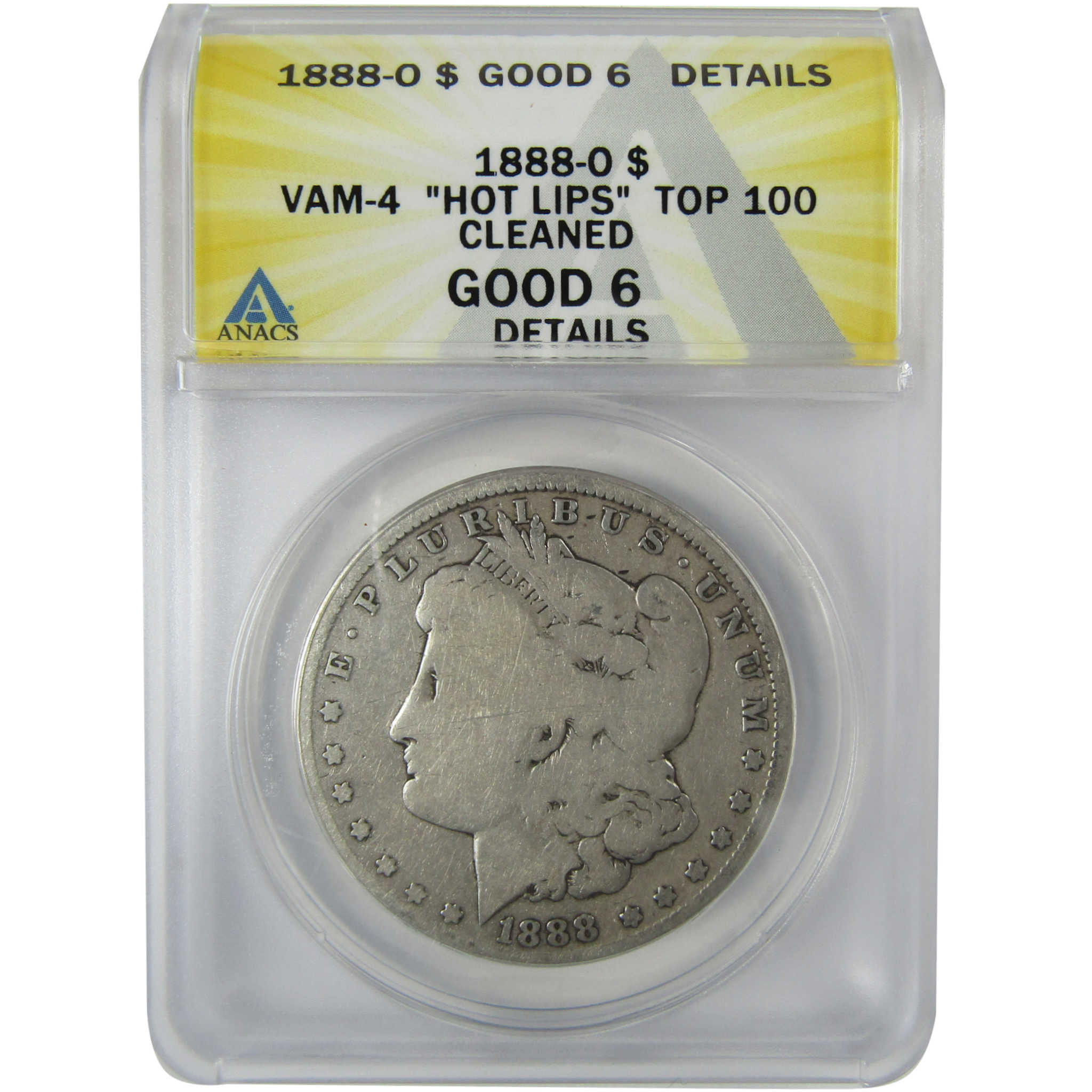1888 O VAM-4 Hot Lips Morgan Silver Dollar G 6 Details ANACS SKU:CP831 - Morgan coin - Morgan silver dollar - Morgan silver dollar for sale - Profile Coins &amp; Collectibles