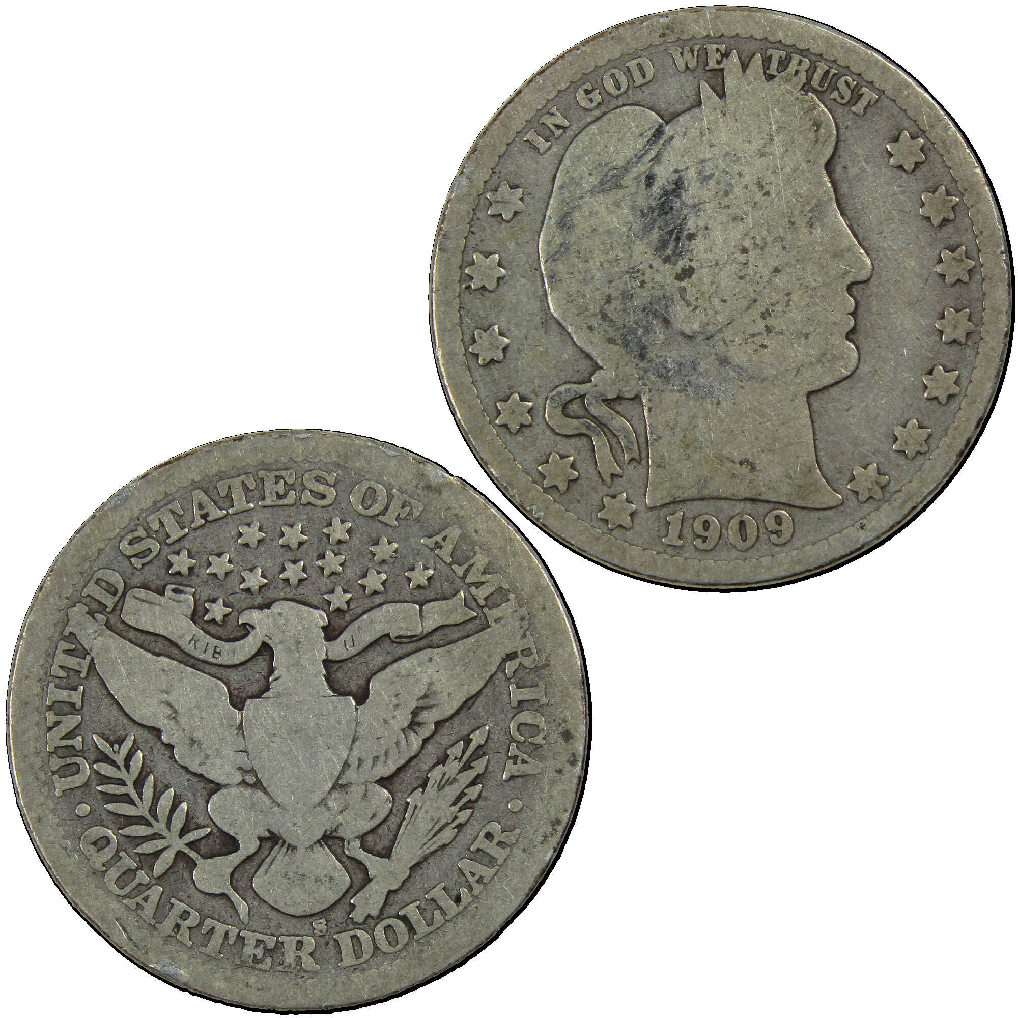 1909 S Barber Quarter AG About Good Silver 25c Coin SKU:I12698