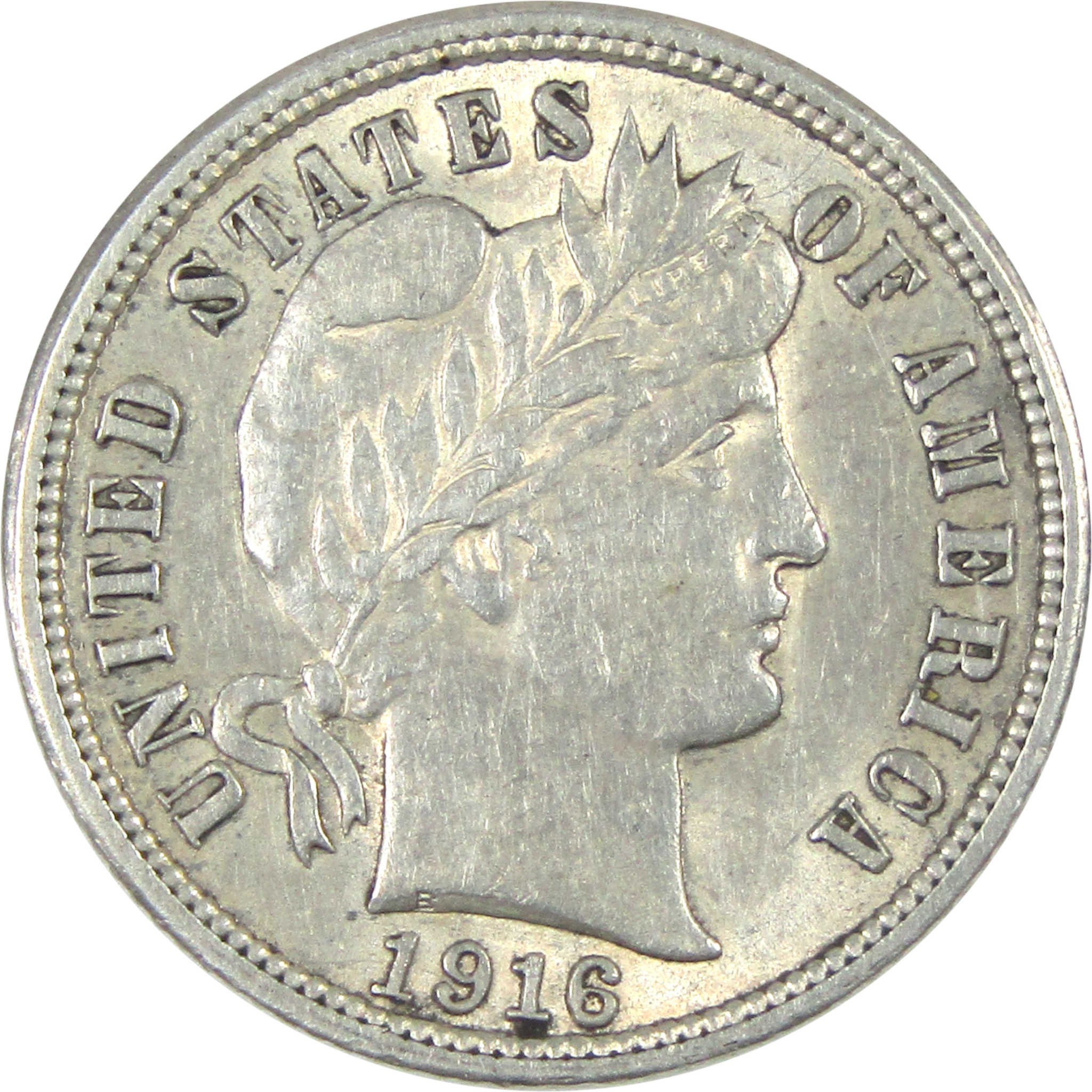 1916 Barber Dime AU About Uncirculated Silver 10c Coin SKU:I15200