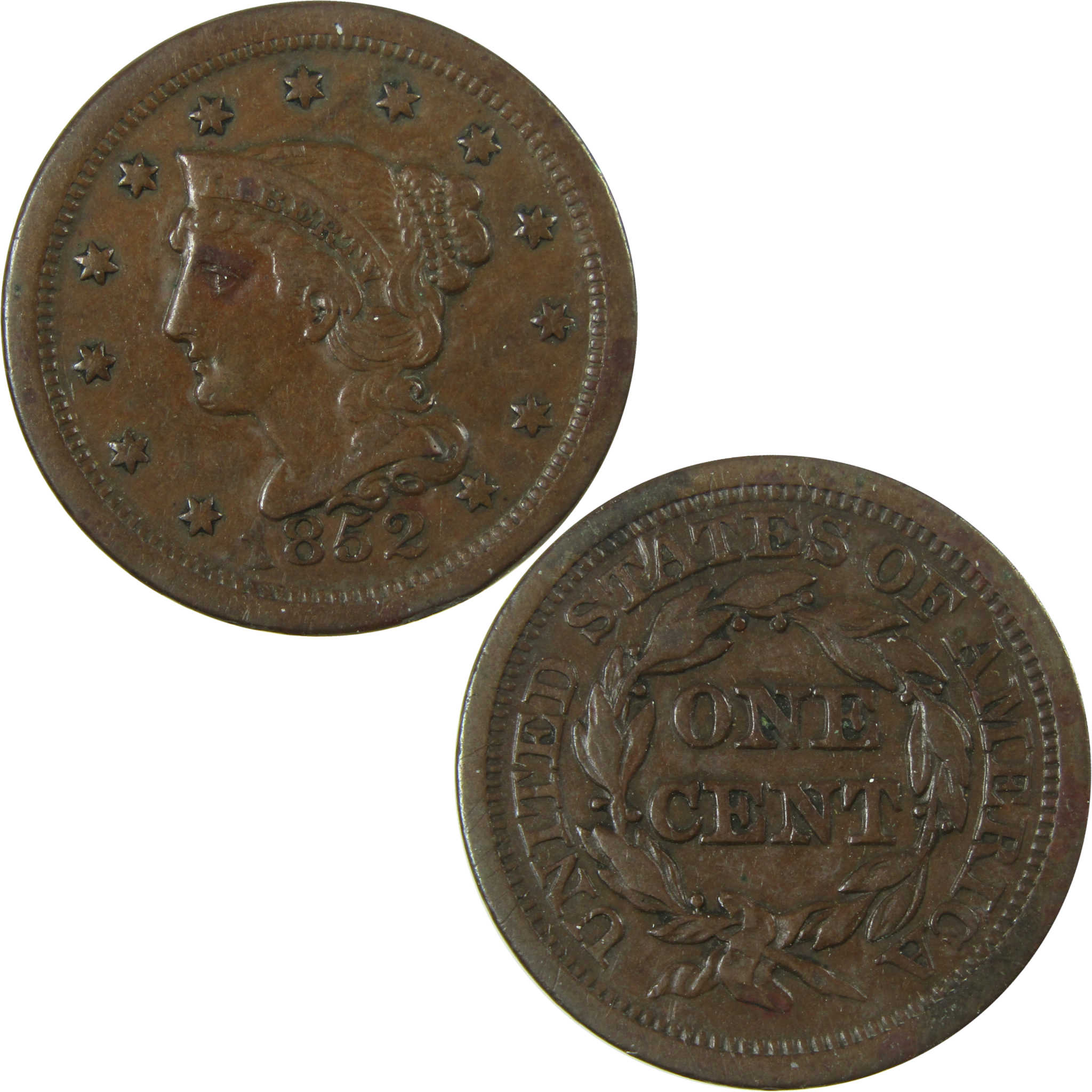 1852 Braided Hair Copper Large Cent XF EF Extremely Fine SKU:I27863