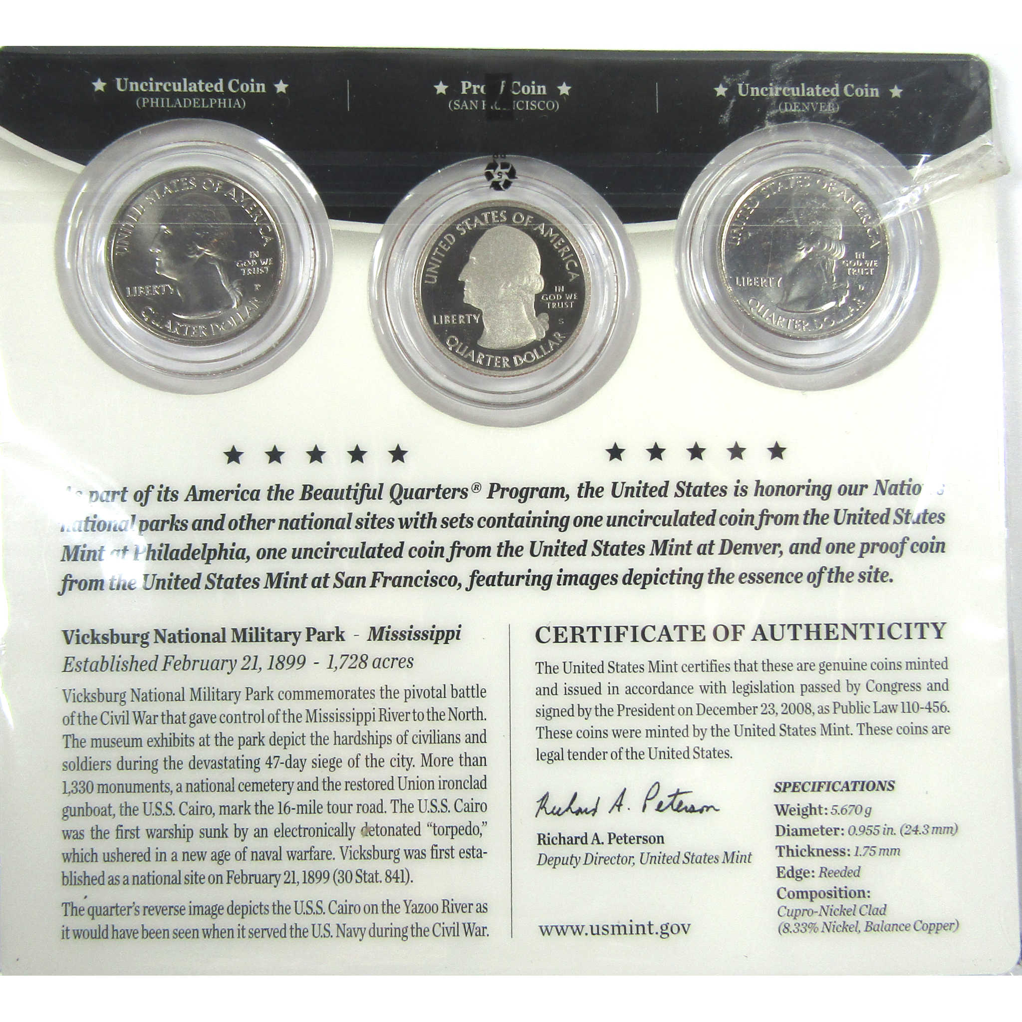 2011 P D S Vicksburg NMP National Park Quarter 3 Piece Set SKU:CPC9004