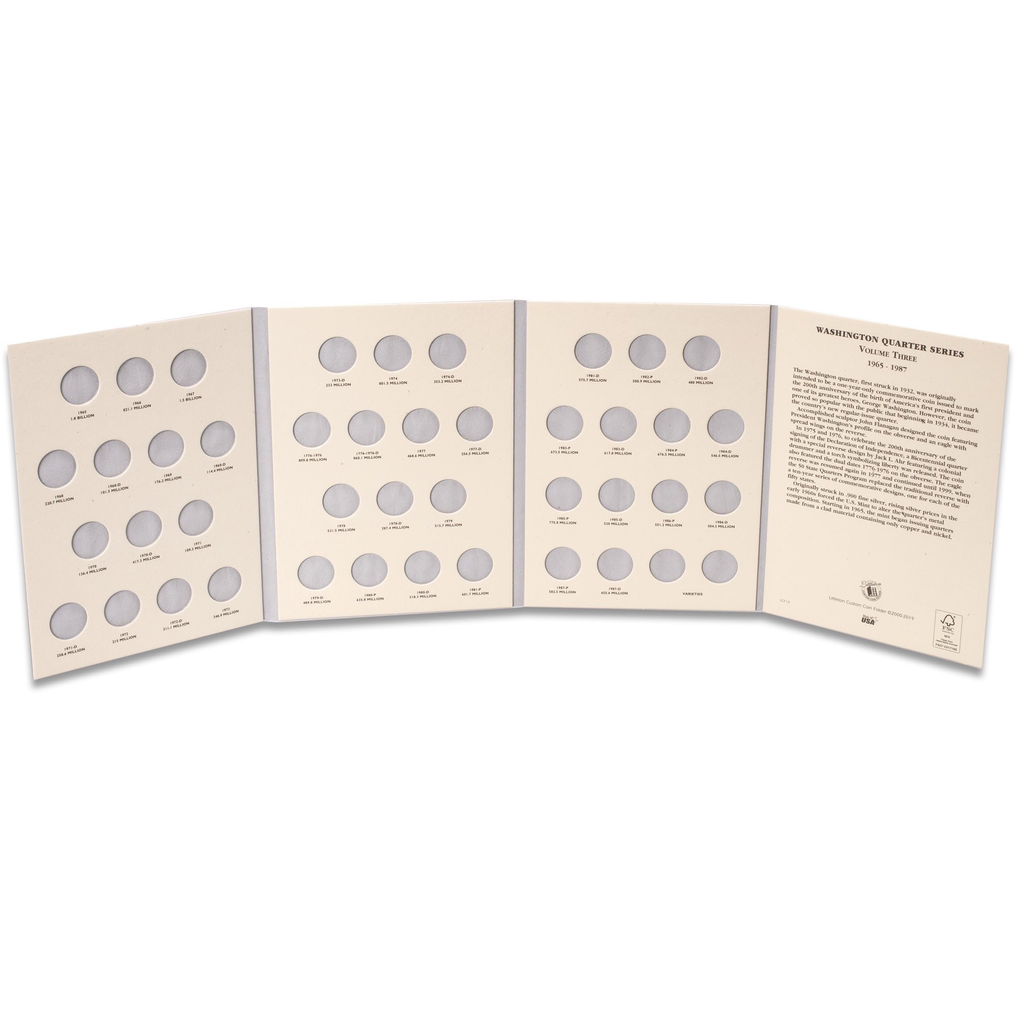 1965-1987 Washington Quarter Folder Volume 3 Littleton Coin Company