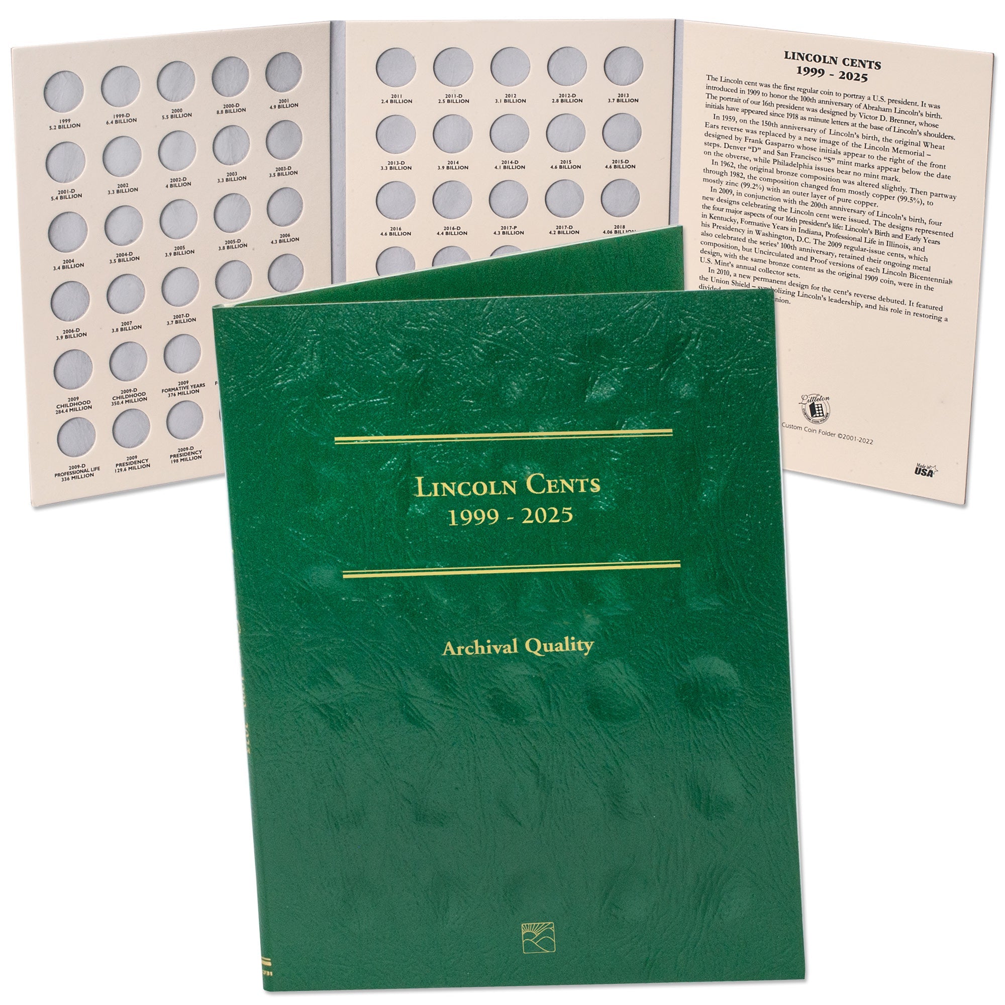 1999-2025 Lincoln Cent Folder with Anniversary Spaces Littleton Coin