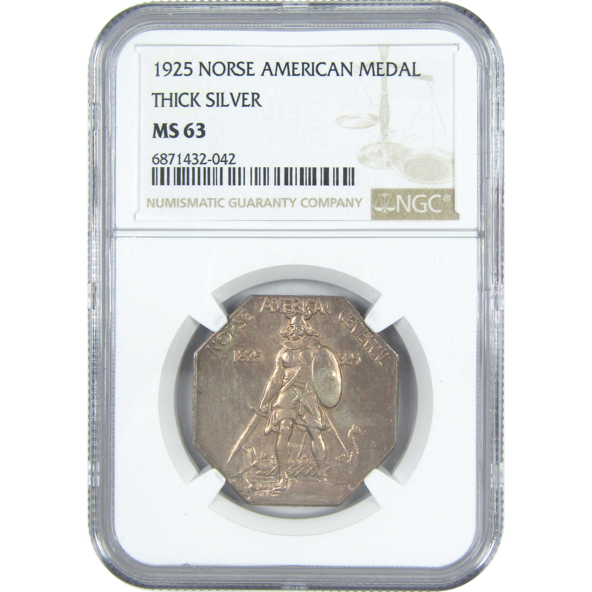 Norse American Medal Thick Silver Comm 1925 MS 63 NGC SKU:I15363