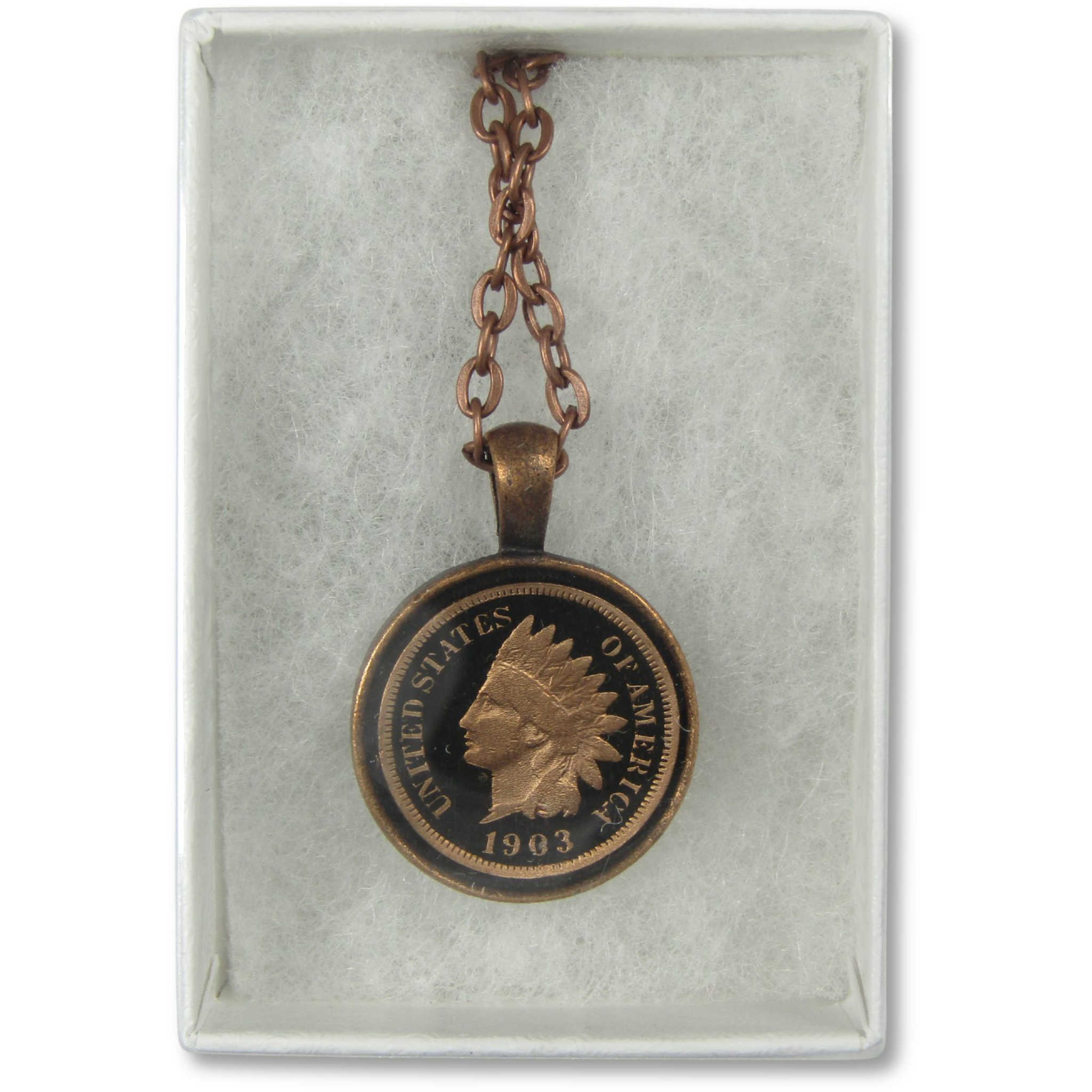 Enamel Indian Head Cent Necklace with Chain
