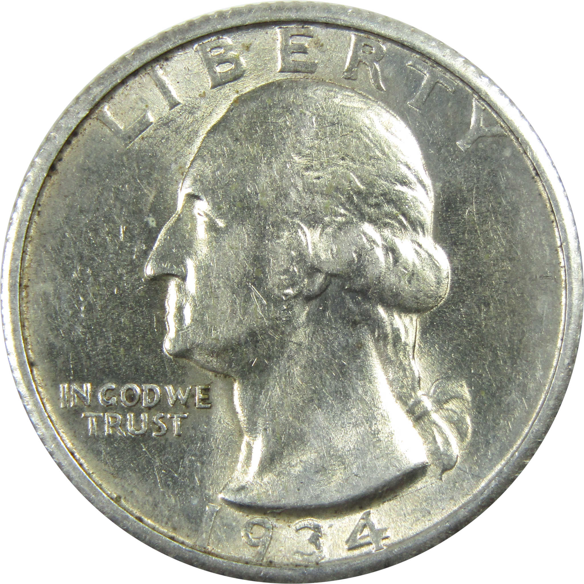 1934 Medium Motto Washington Quarter AU Silver 25c Coin SKU:I13513