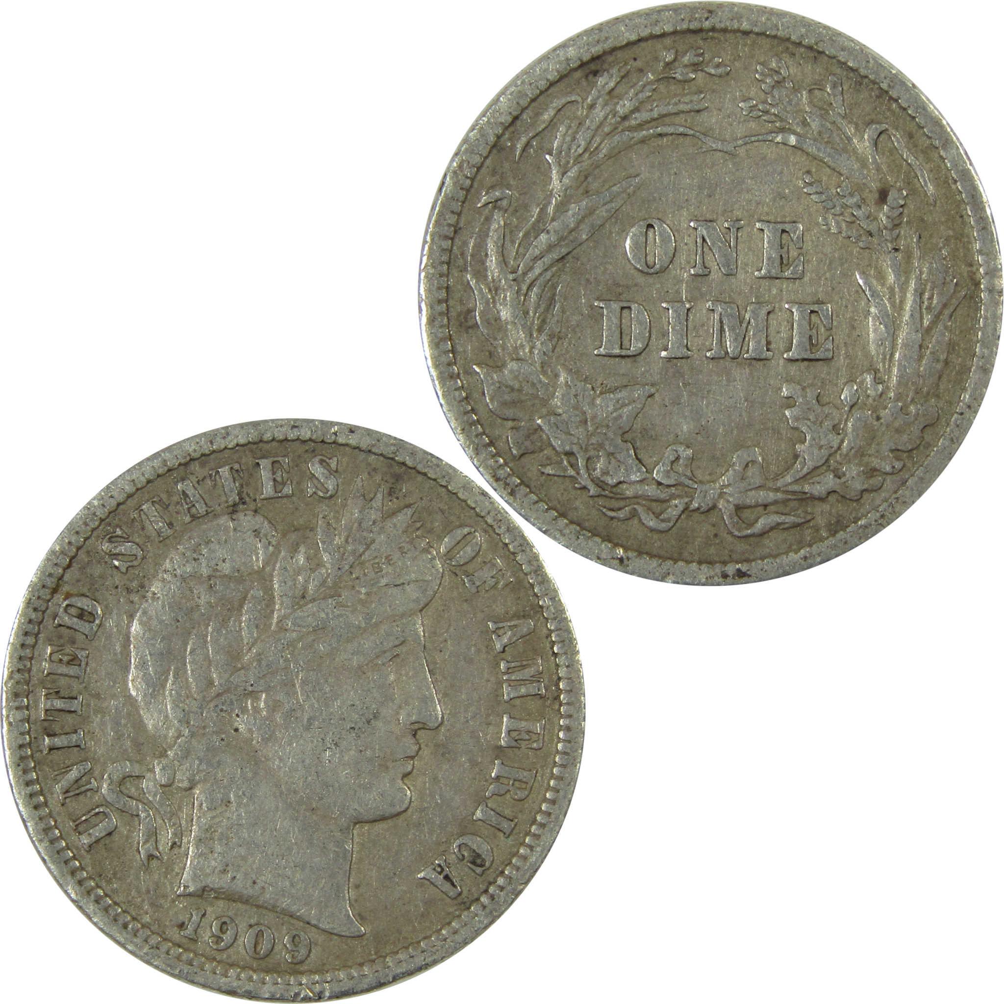 1909 Barber Silver Dime VF Very Fine Details 10c Coin SKU:CP1020