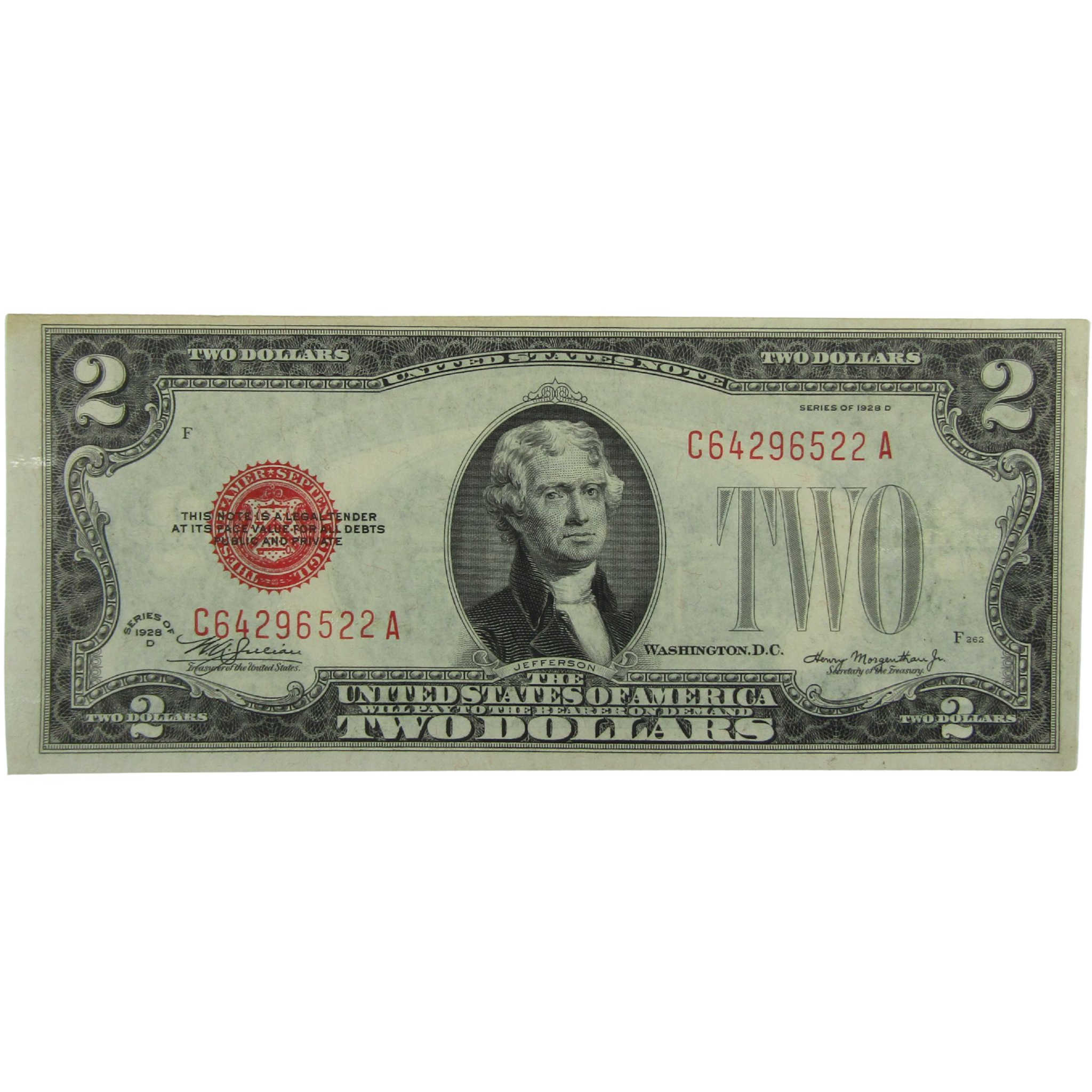 1928 D $2 Sm Size Legal Tender Note AU About Uncirculated SKU:I27821