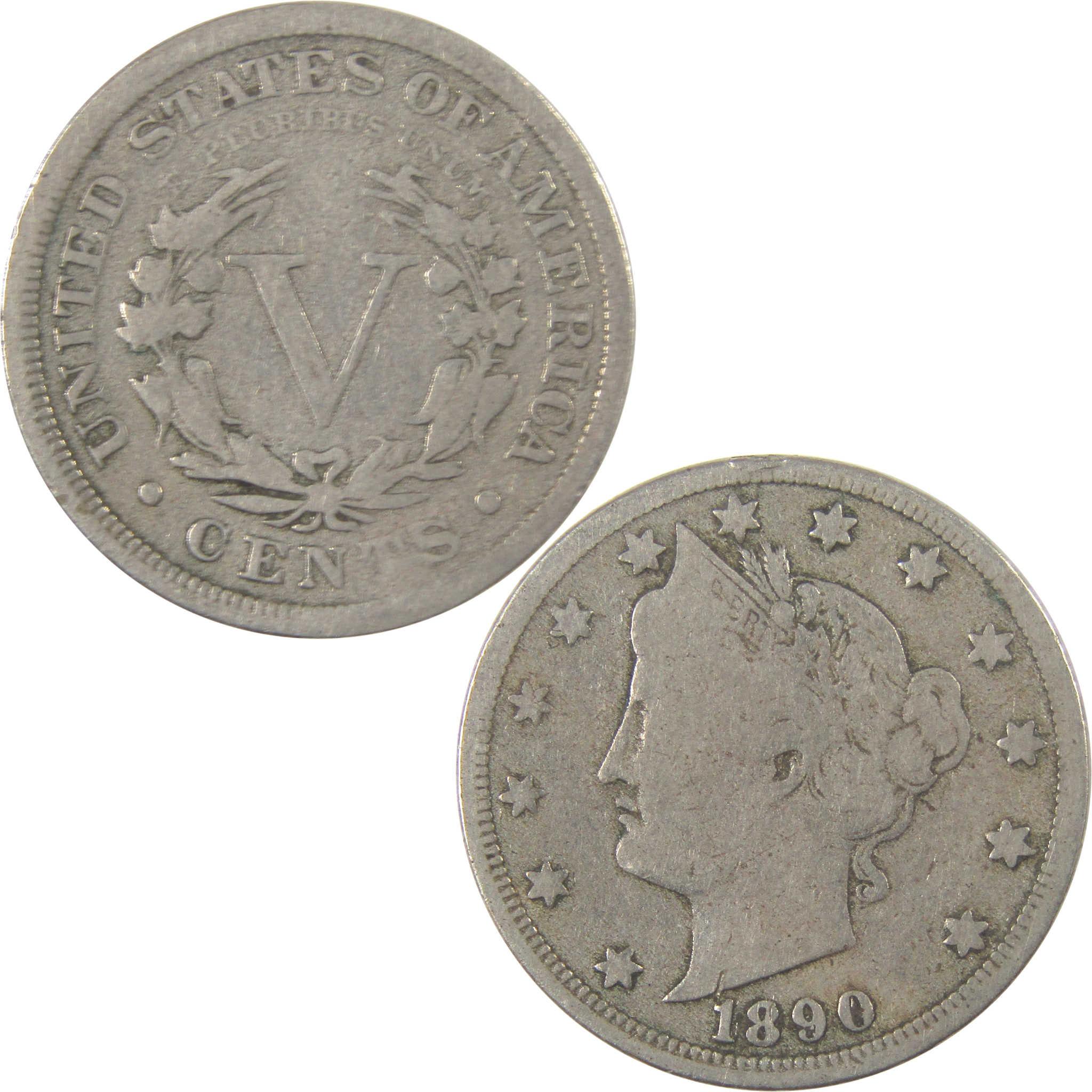 1890 Liberty Head V Nickel VG Very Good 5c Coin Collectible SKU:I23290