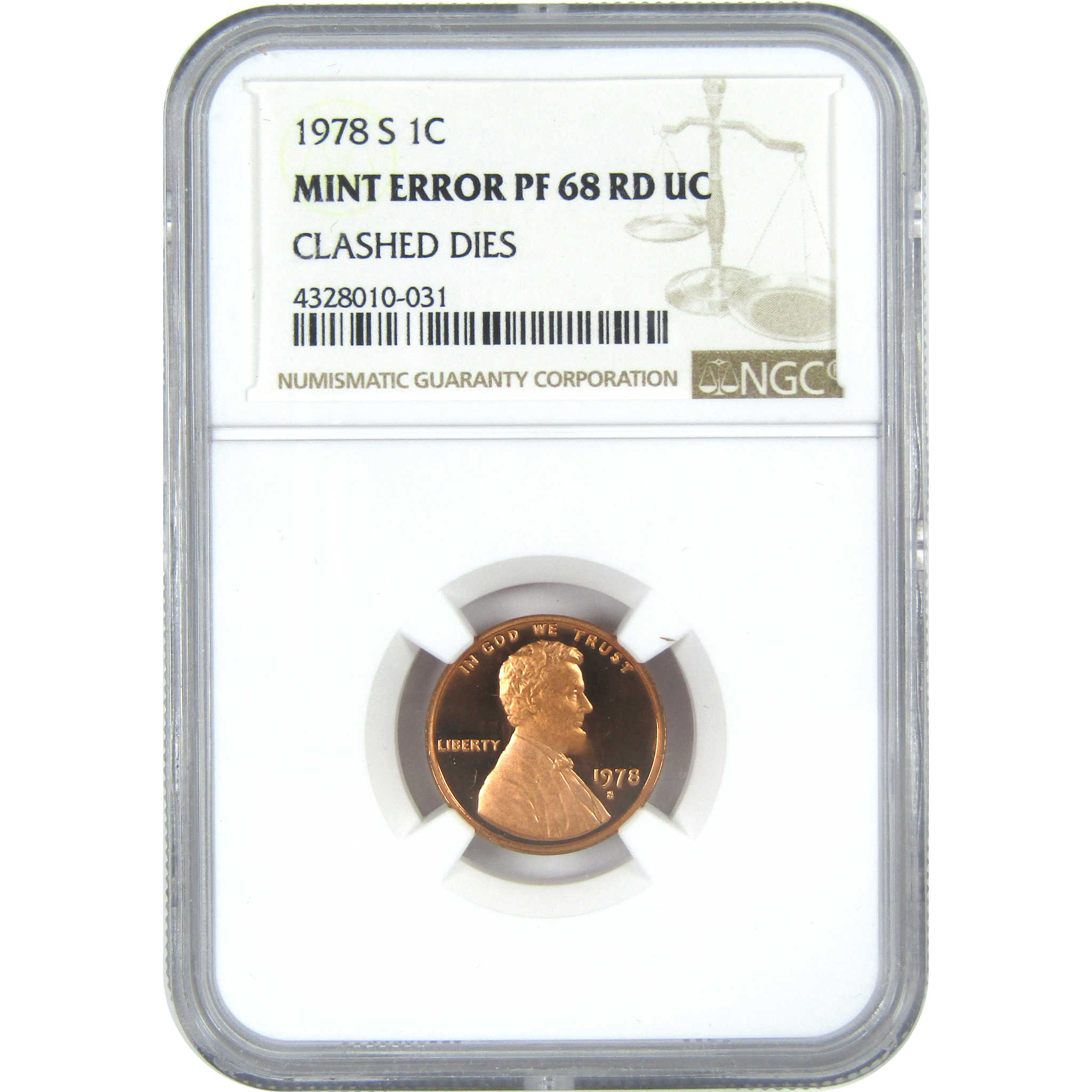 1978 S Lincoln Memorial Cent PF 68 RD UC NGC Proof Clashed Dies Error