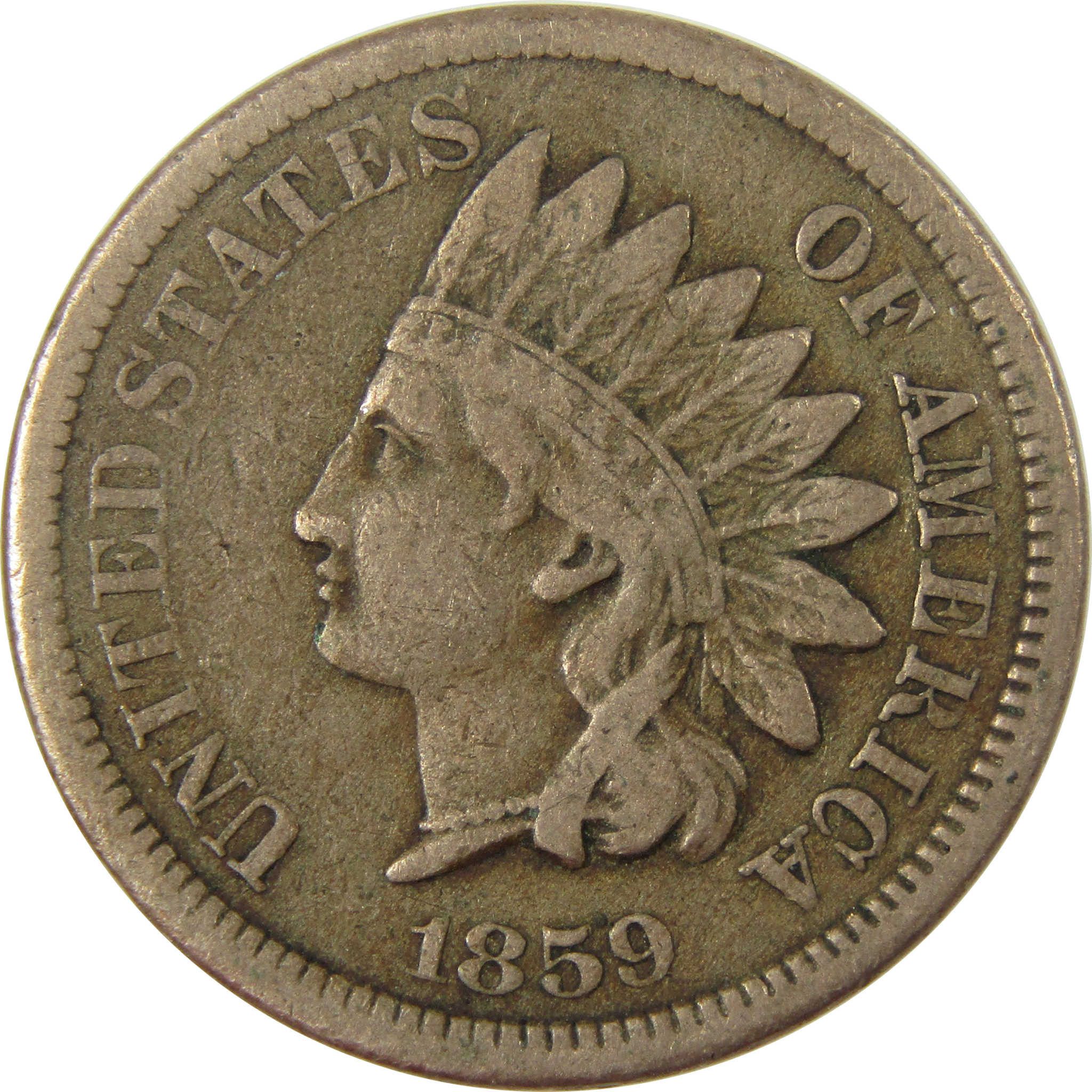 1859 Indian Head Cent F Fine Penny 1c Coin Collectible SKU:CP1260