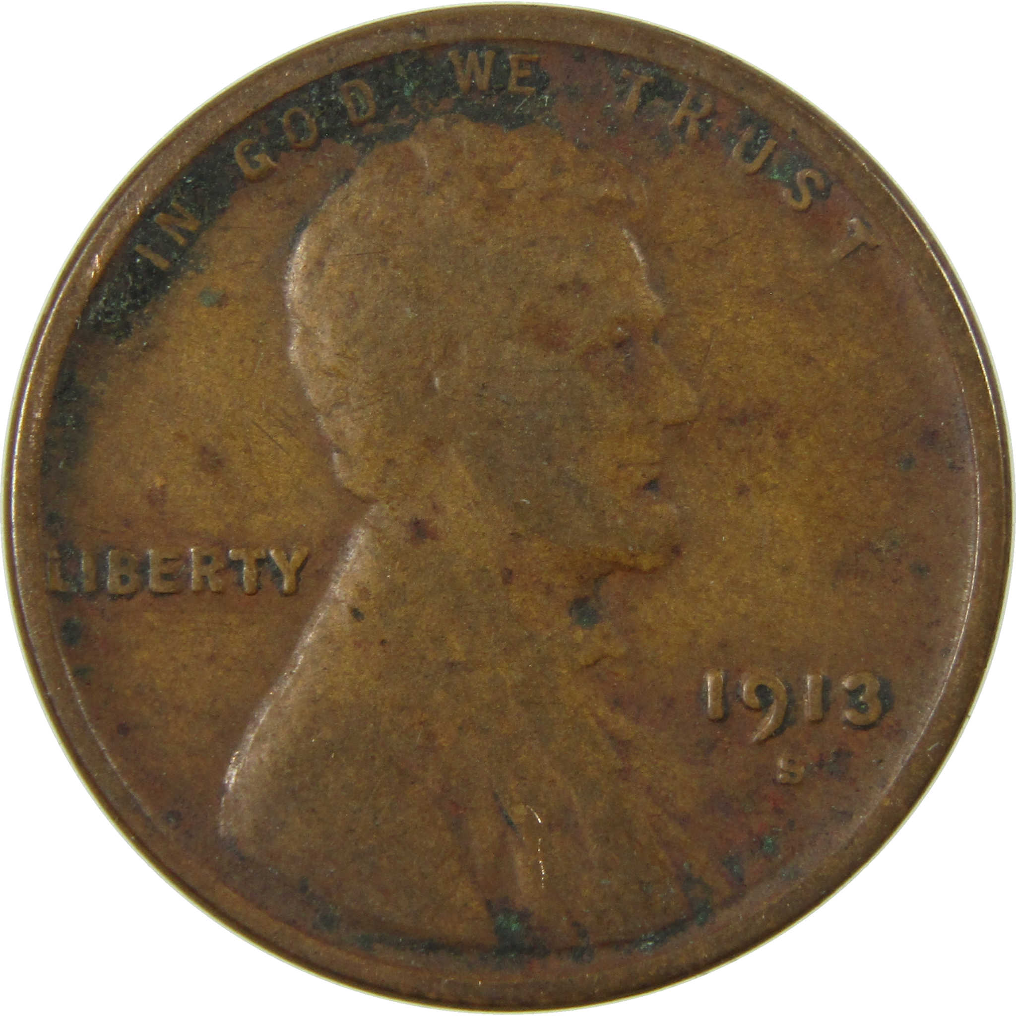 1913 S Lincoln Wheat Cent F Fine Penny 1c Coin SKU:I26884
