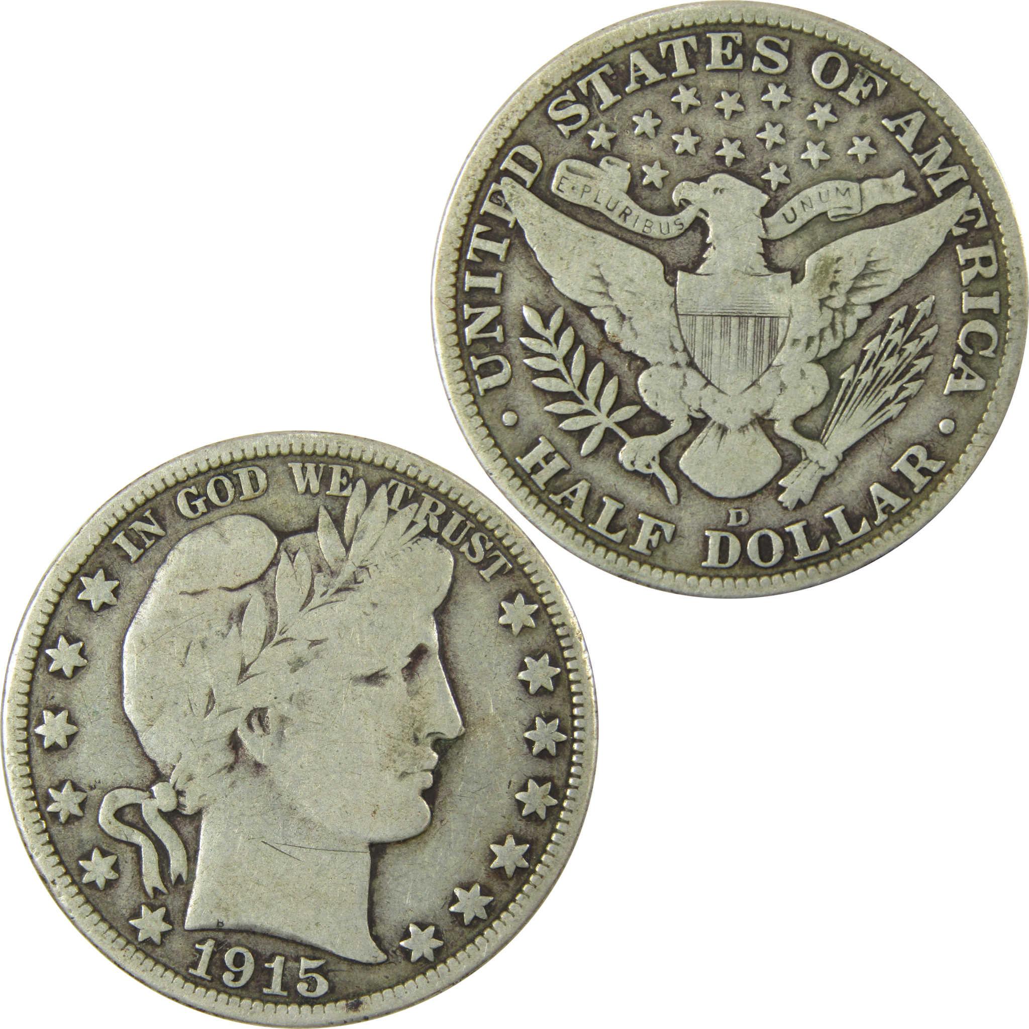 1915 D Barber Silver Half Dollar VG Very Good 50c CoinSKU:CP1483
