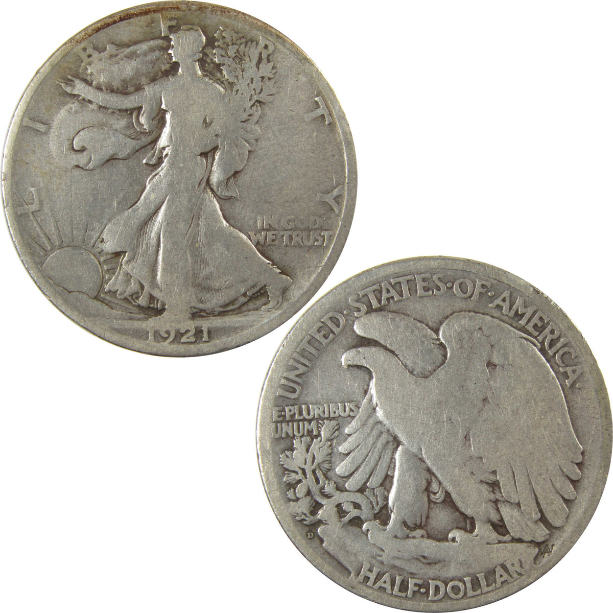 1921 D Liberty Walking Silver 50c VG Very Good Details SKU:I22776