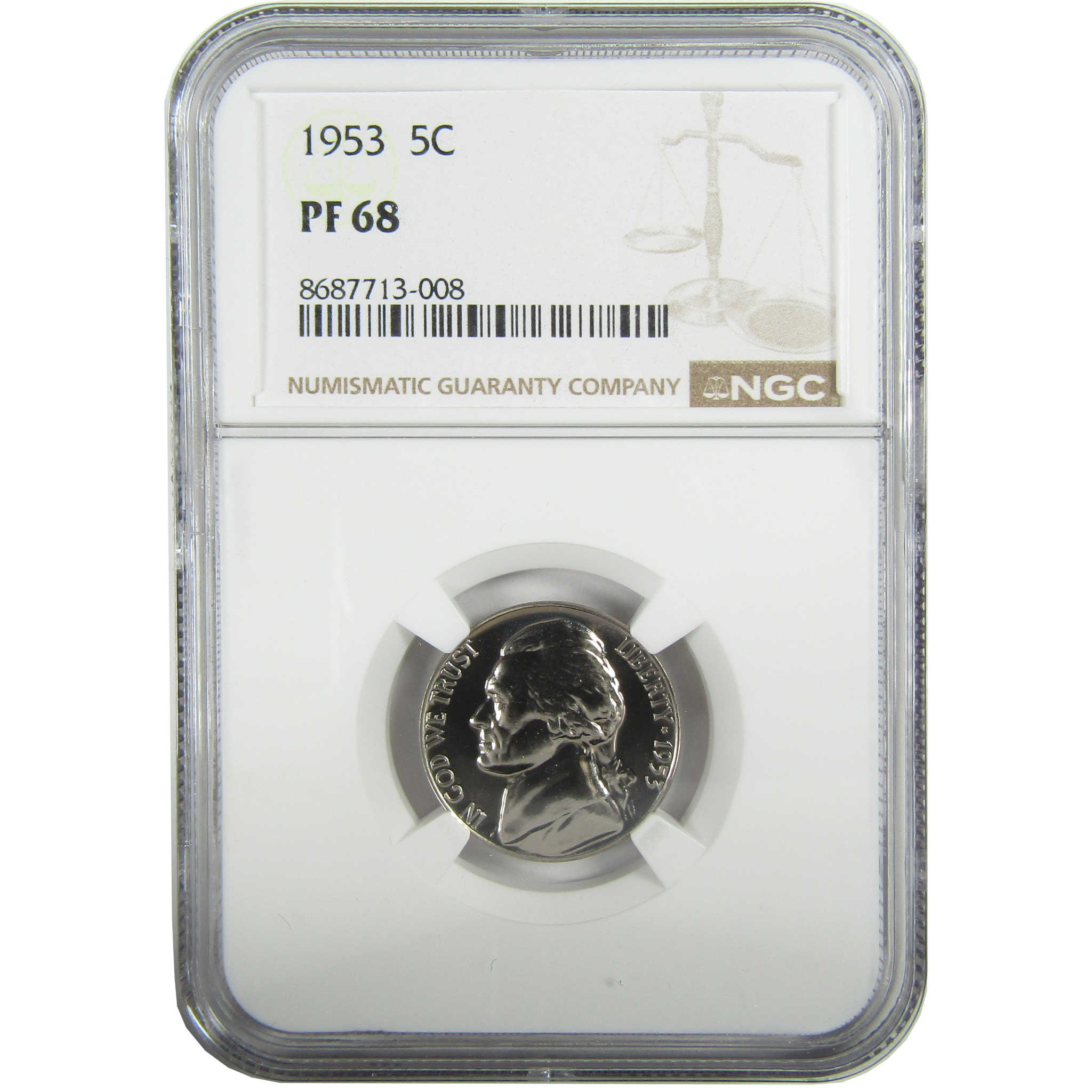 1953 Jefferson Nickel PF 68 NGC Proof 5c Coin Collectible SKU:I27344