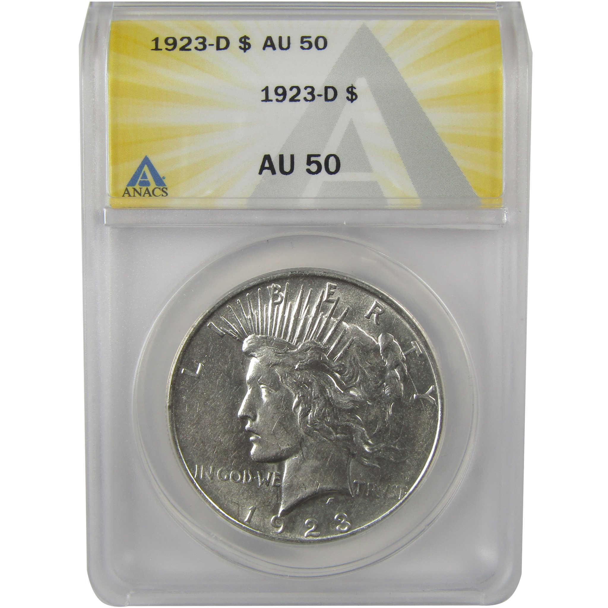 1923 D Peace Dollar AU 50 ANACS Silver $1 Coin SKU:I22152
