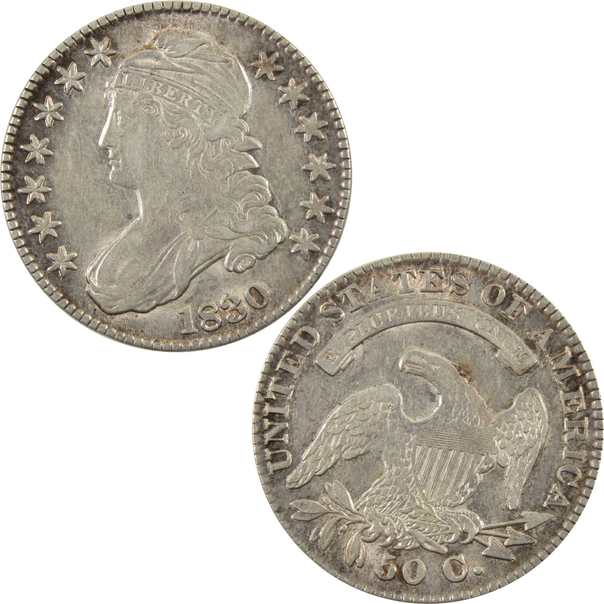 1830 Small 0 Capped Bust Half Dollar AU 89.24% Silver 50c SKU:I11178
