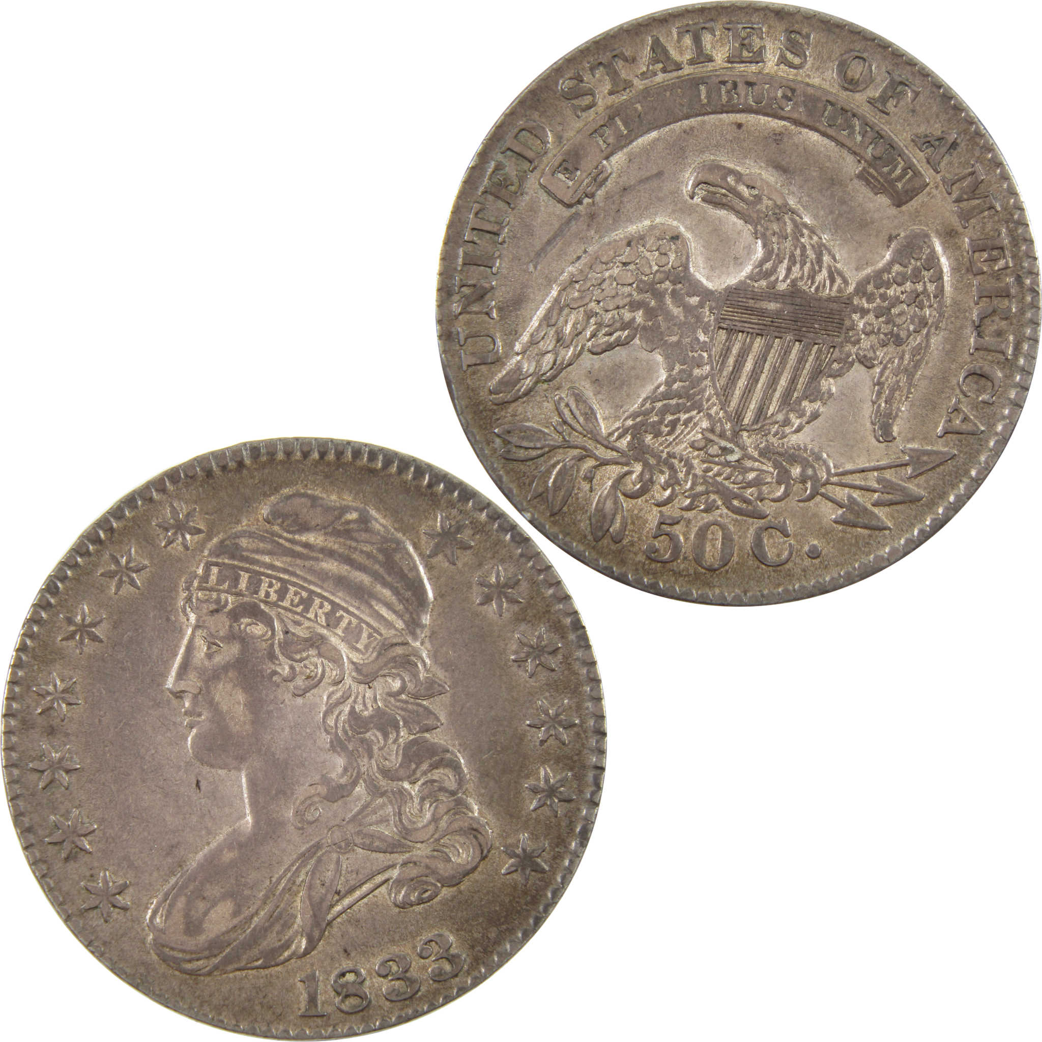 1833 Capped Bust Half Dollar AU 89.24% Silver 50c Coin SKU:I11159