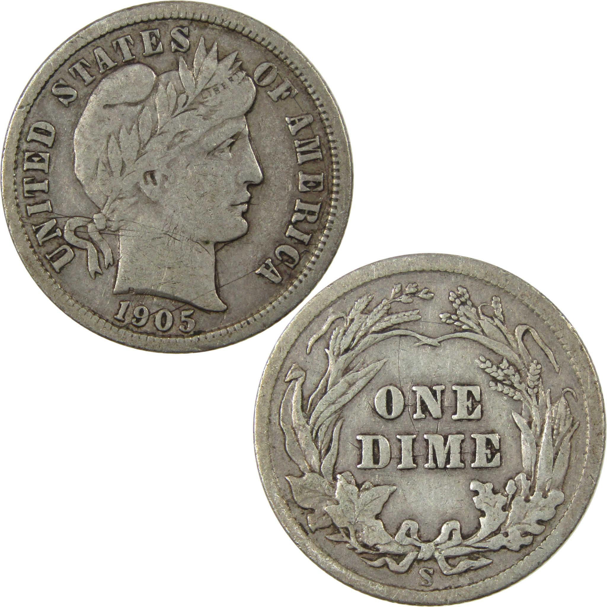 1905 S Barber Silver Dime F Fine Details 10c Coin SKU:I25109