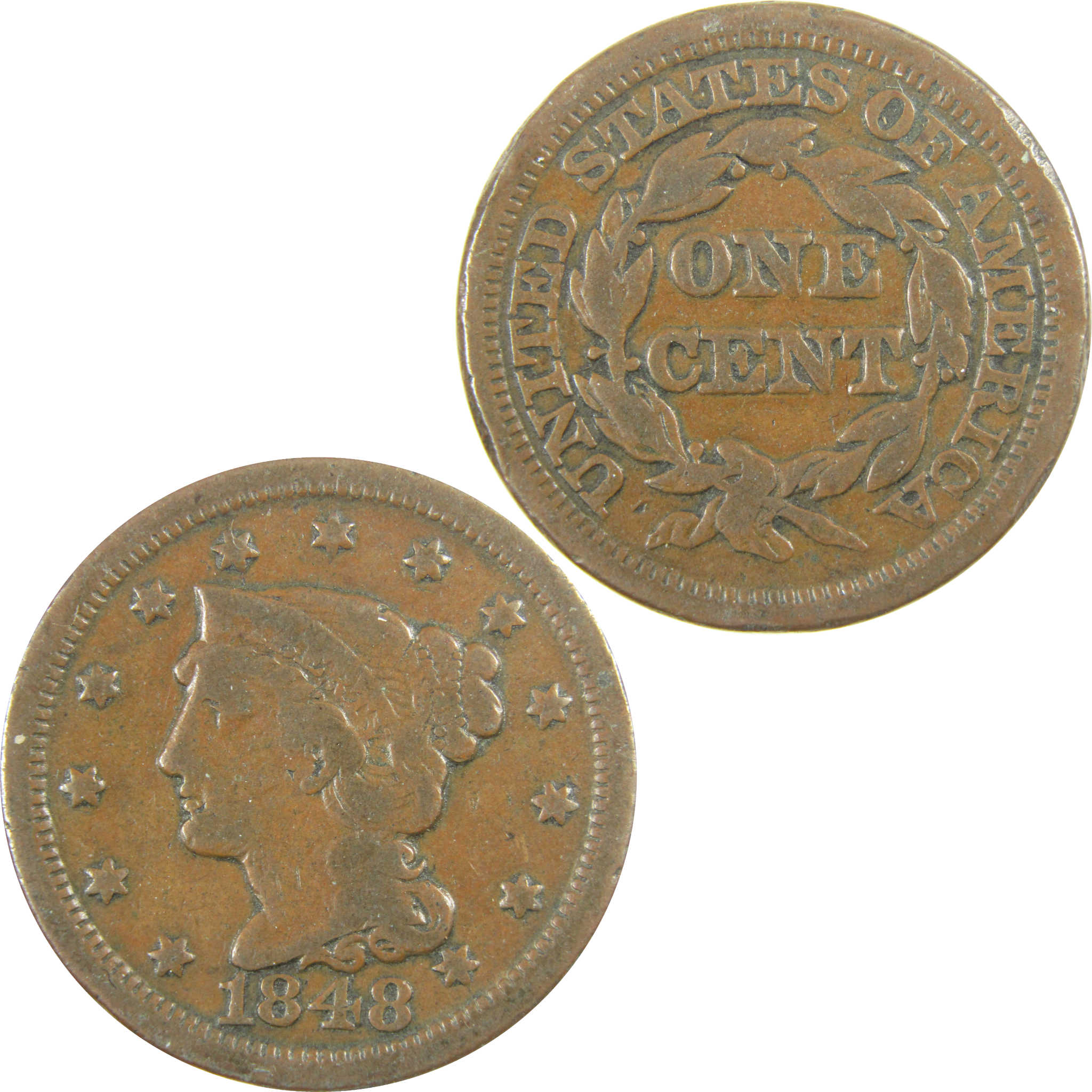 1848 Braided Hair Copper Large Cent VG Very Good Details SKU:I28206