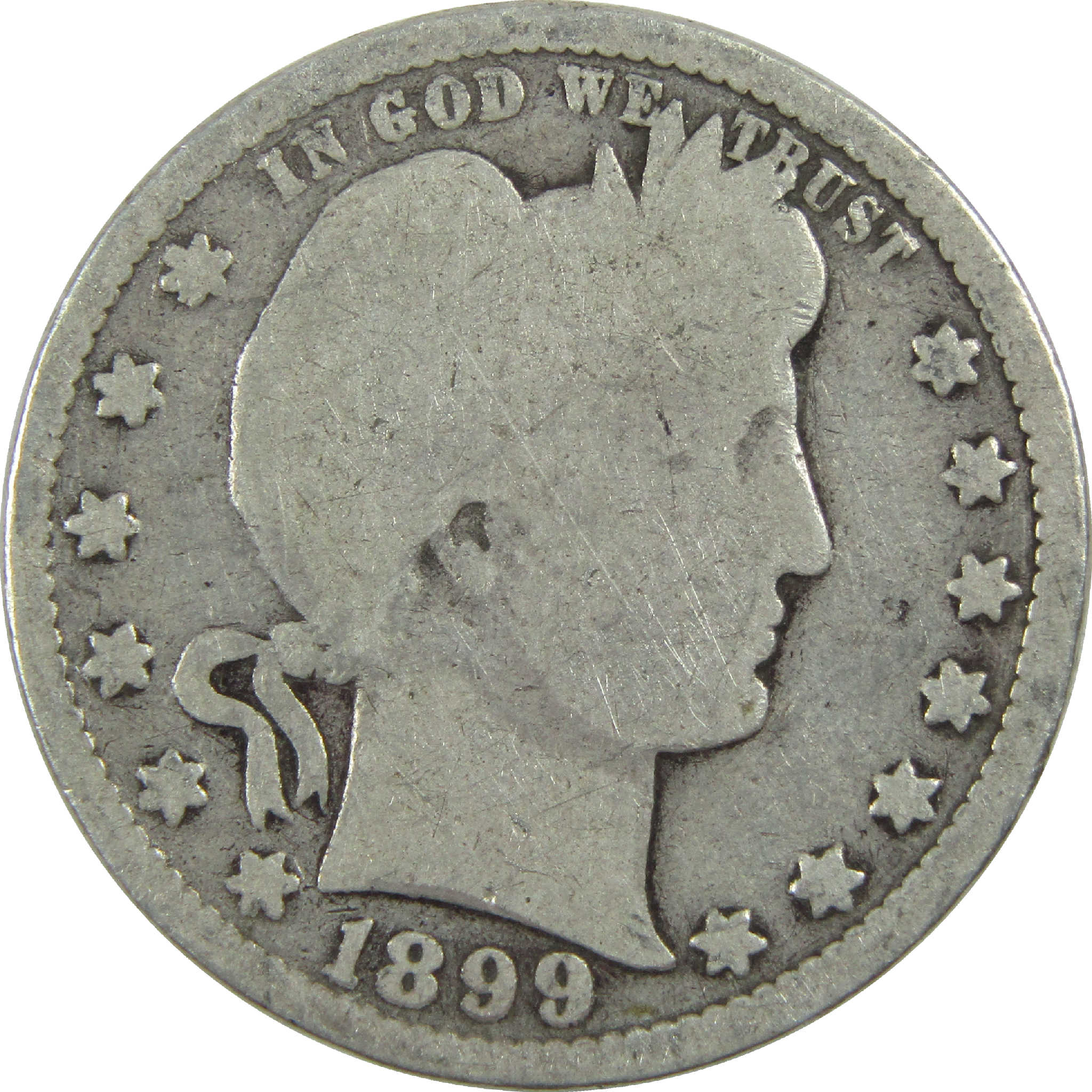 1899 Barber Quarter G Good Silver 25c Coin SKU:I13143