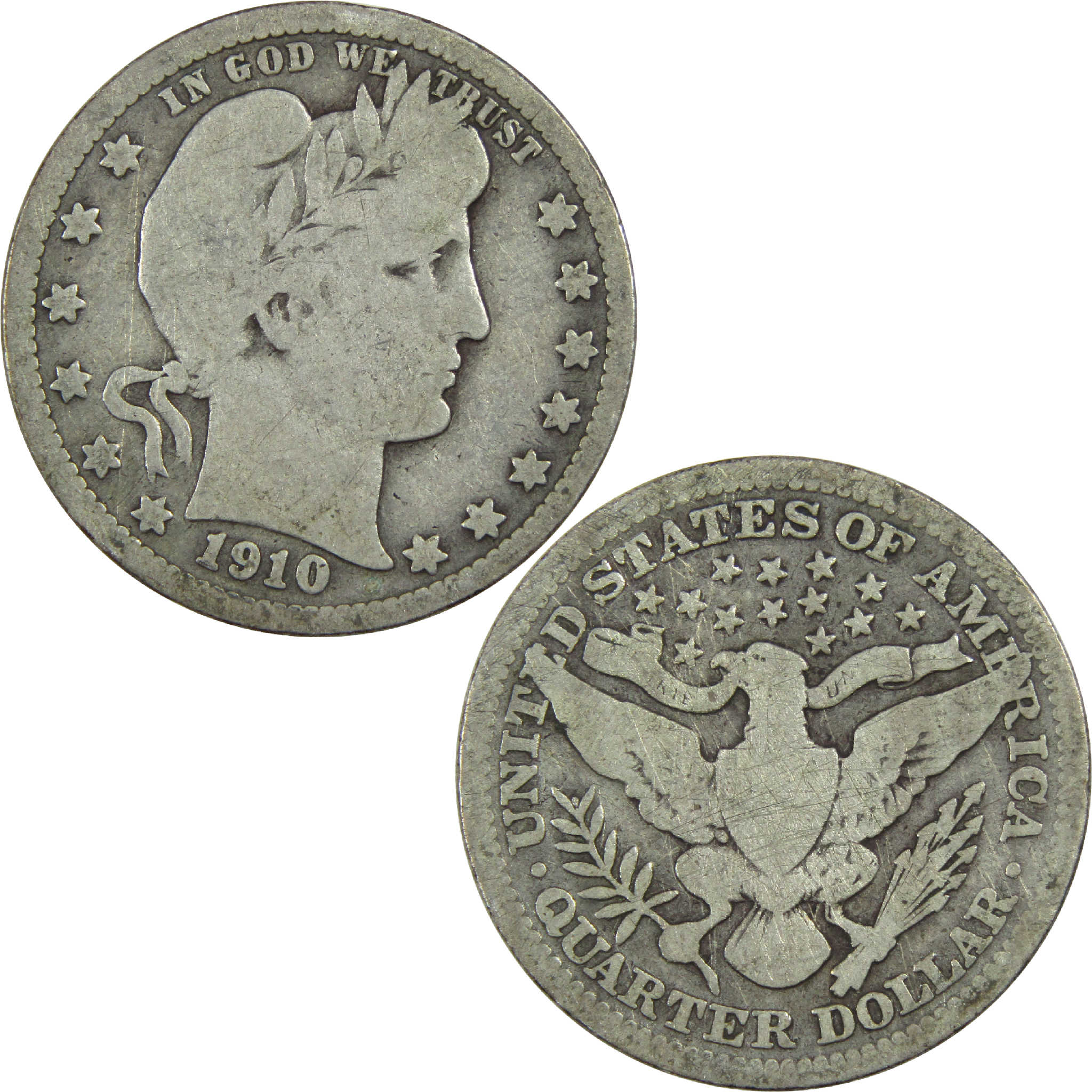 1910 Barber Quarter G Good Silver 25c Coin SKU:I13159