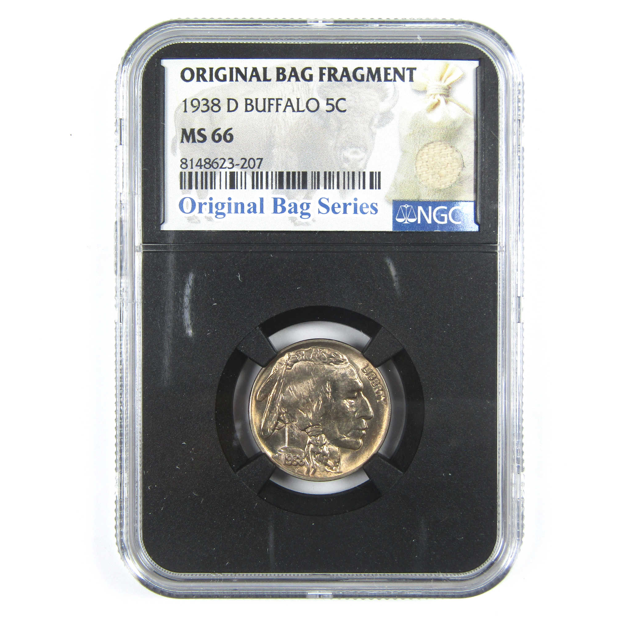 1938 D Buffalo Nickel MS 66 NGC 5c Original Bag Fragment SKU:I14582