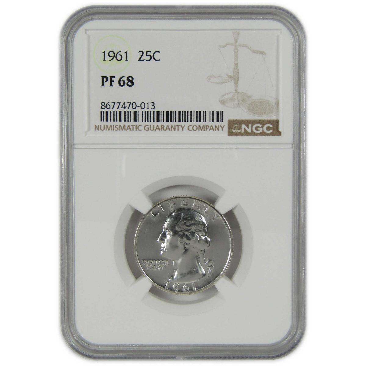 1961 Washington Silver Quarter PF 68 NGC Proof 25c Coin SKU:I28807