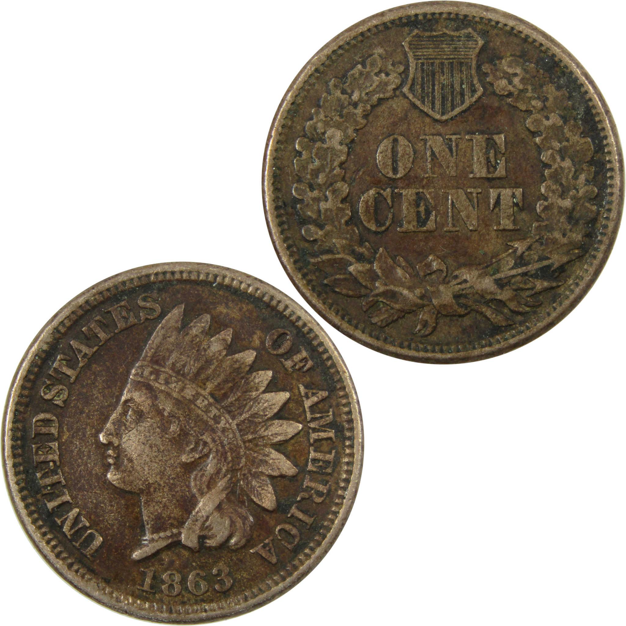 1863 Indian Head Cent VF Very Fine Details Penny 1c Coin SKU:CP1114