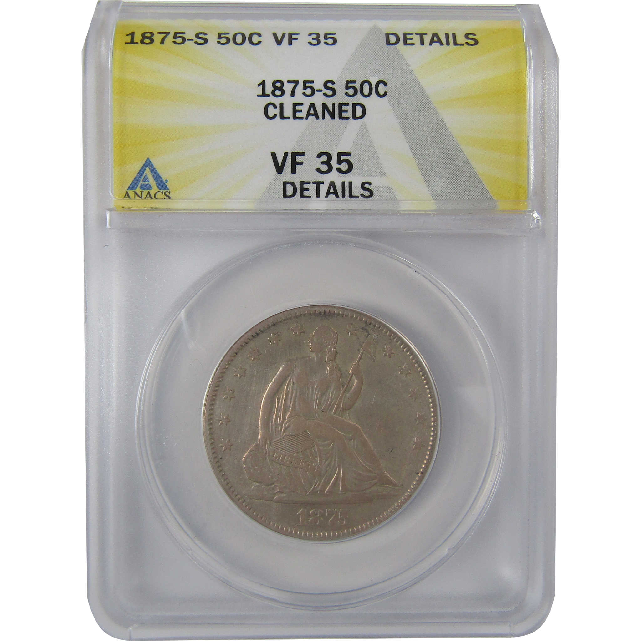 1875 S Seated Liberty Half Dollar VF 35 Details ANACS SKU:CPC1148