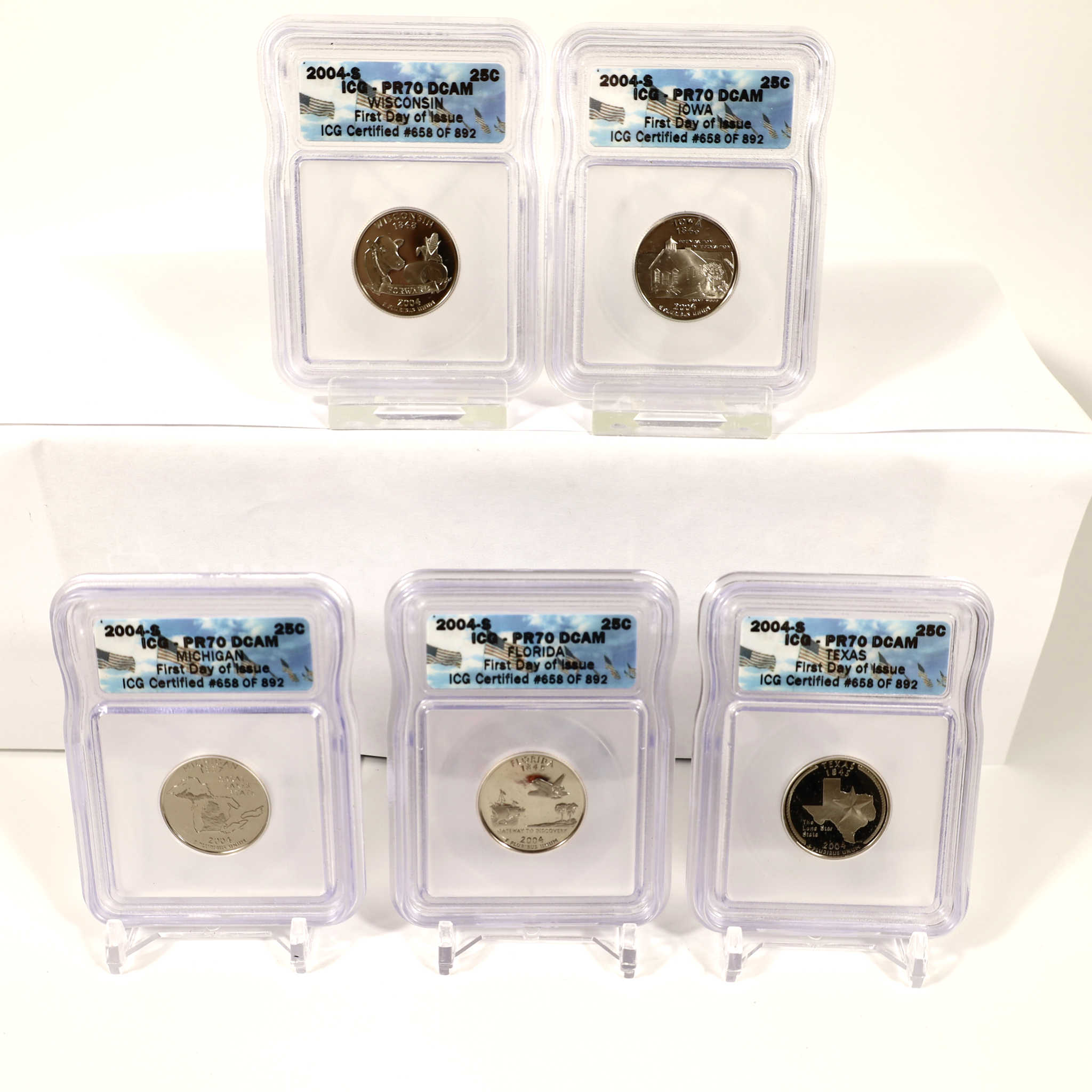 2004 S State 25c 5 Piece Set PR 70 DCAM ICG Clad First Day SKU:CPC6633