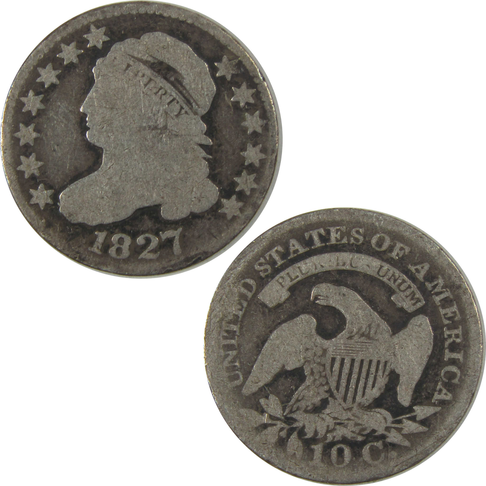 1827 Pointed Top Capped Bust Dime G Good Silver 10c Coin SKU:I19982