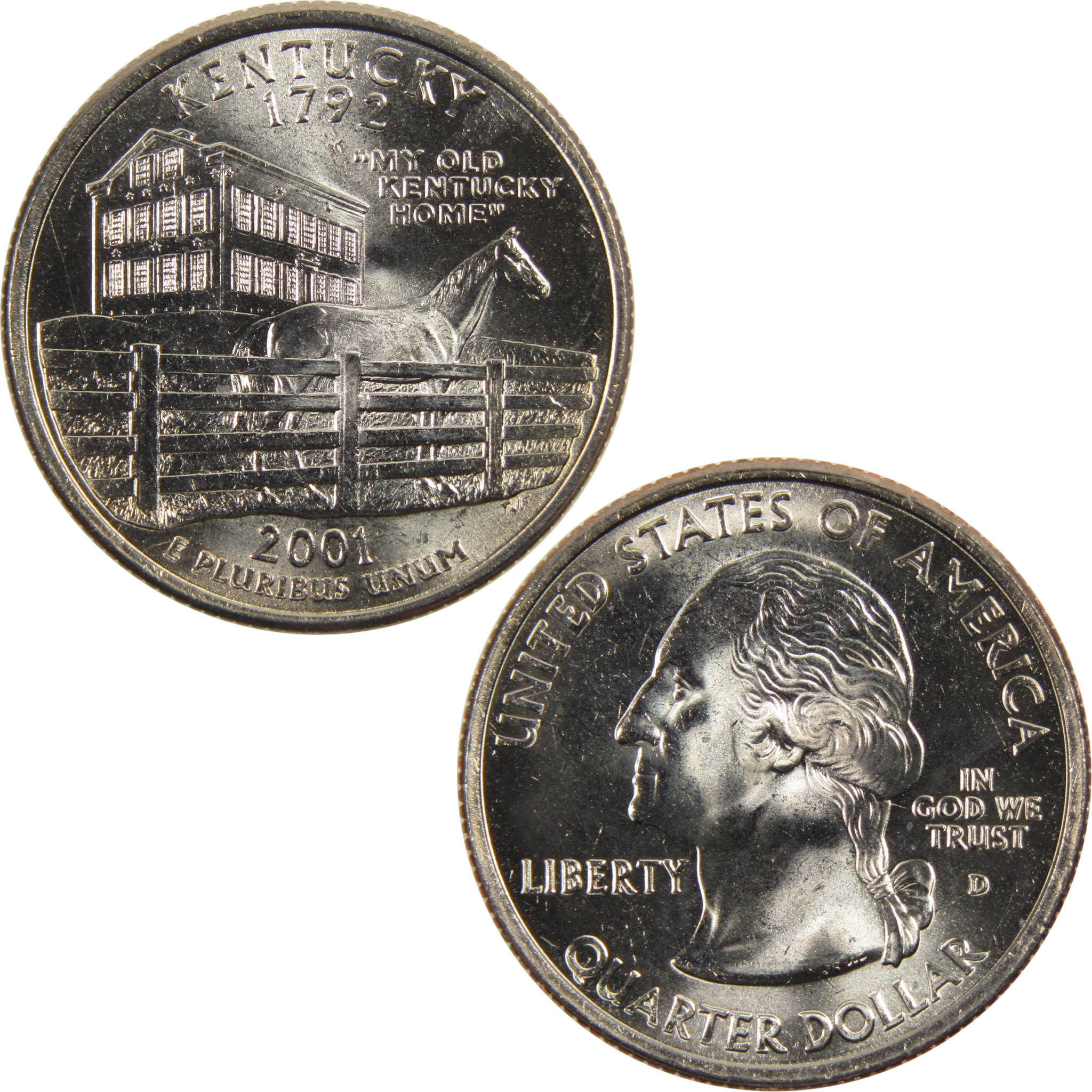 2001 D Kentucky State Quarter BU Uncirculated Clad 25c Coin