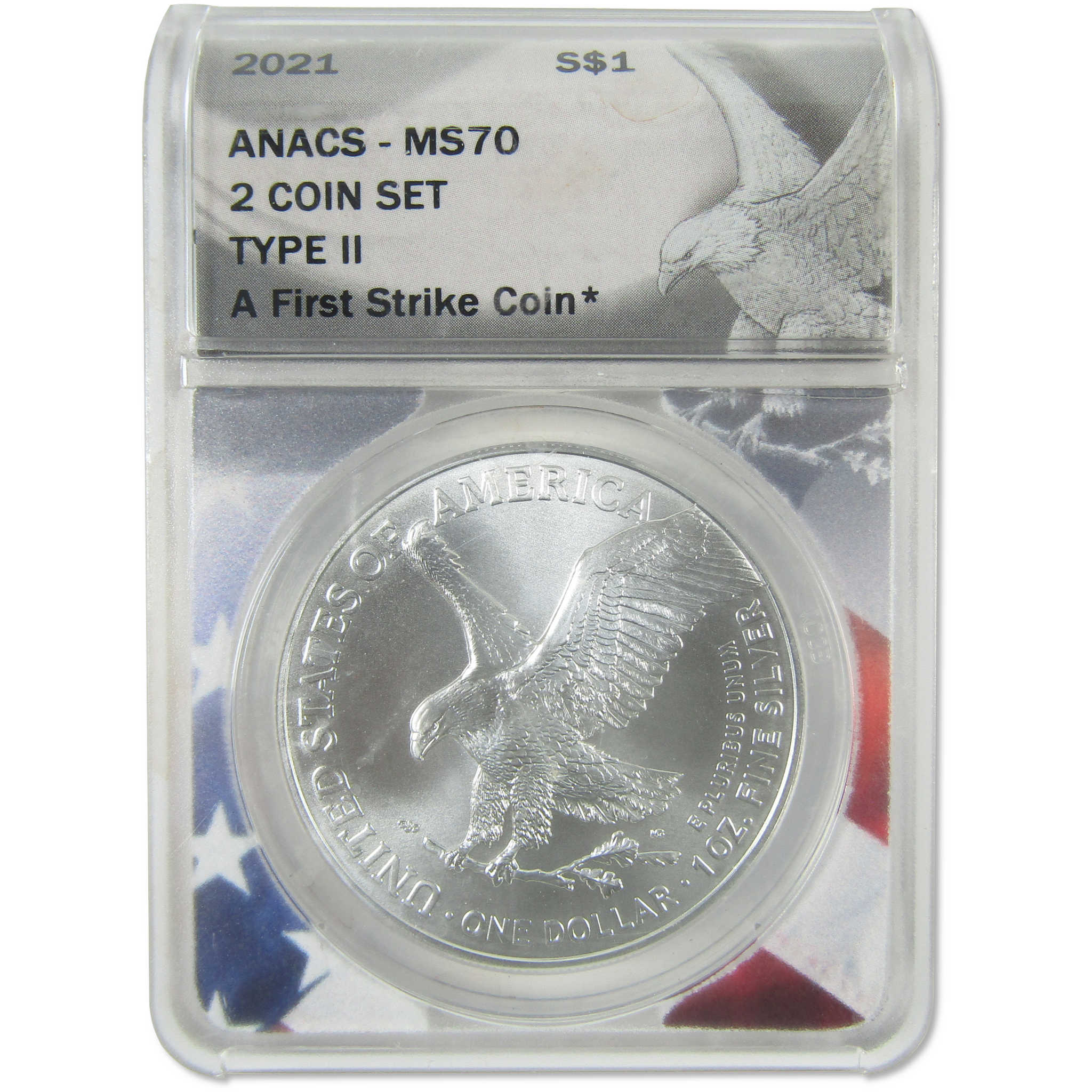 2021 Type 1&2 American Silver Eagle 2 Coin Set MS 70 ANACS SKU:CPC9635