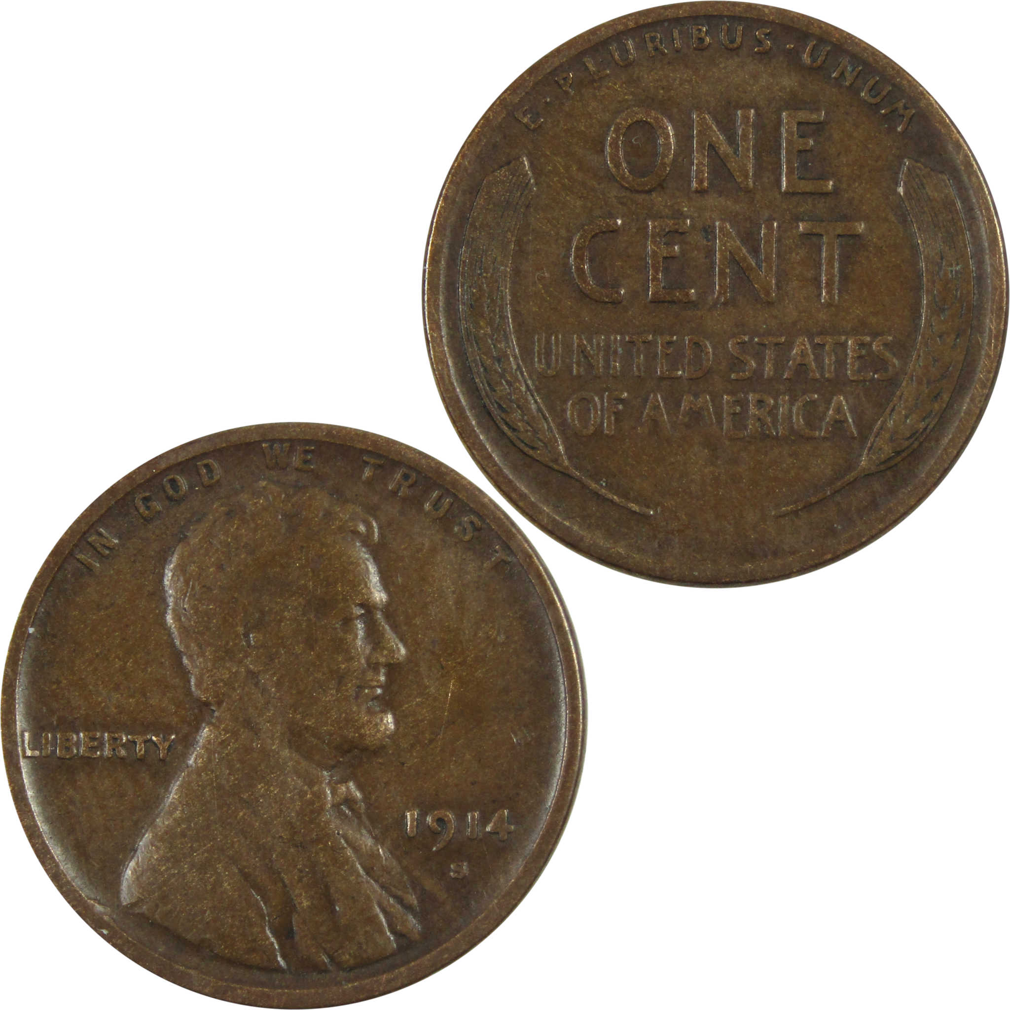 1914 S Lincoln Wheat Cent F Fine Penny 1c Coin SKU:I14338