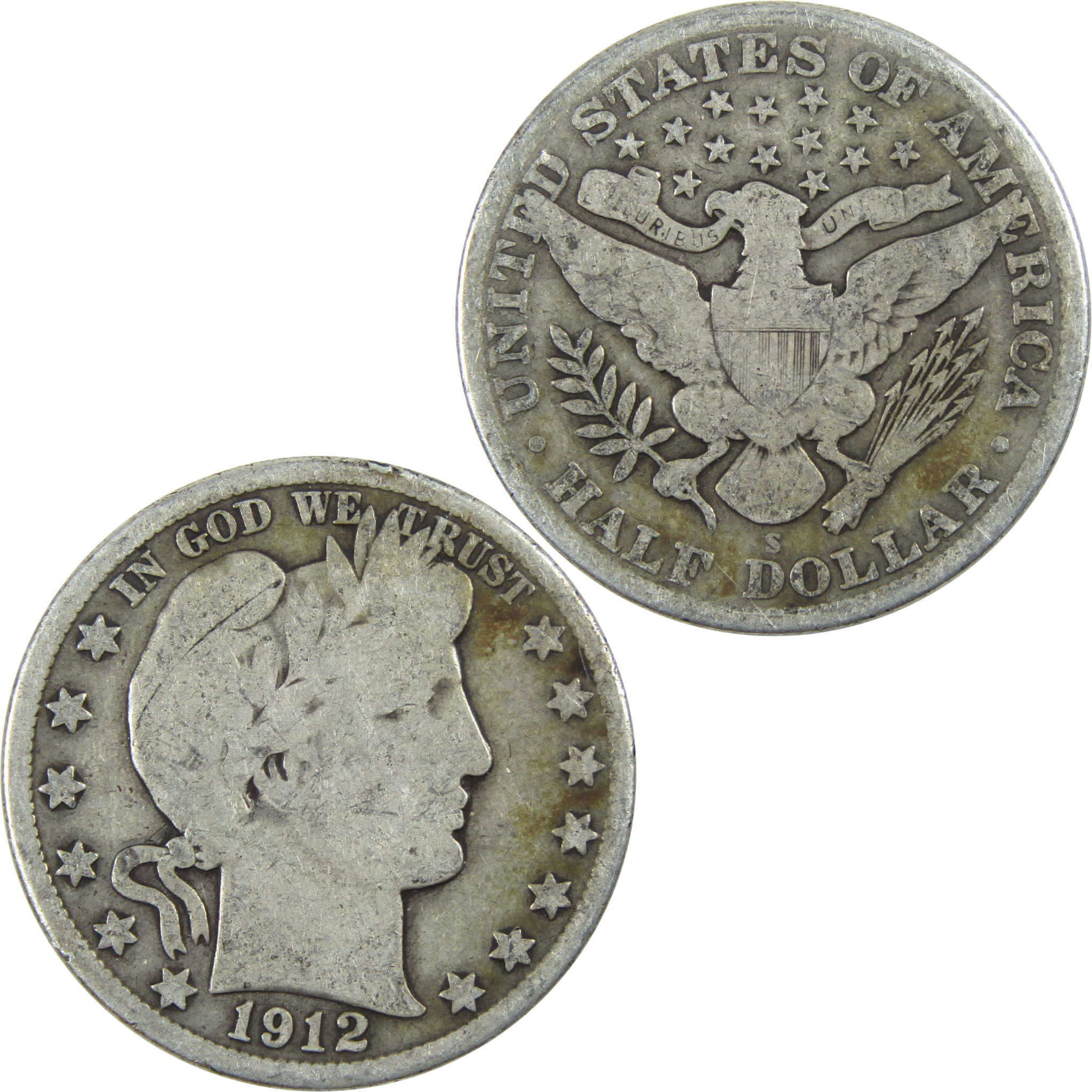 1912 S Barber Half Dollar G Good Silver 50c Coin SKU:I13306