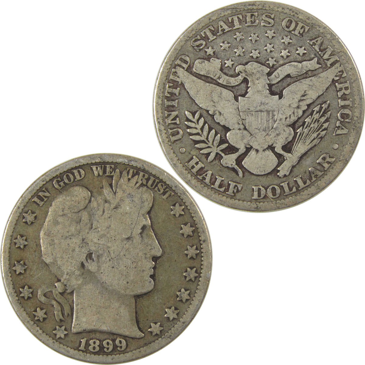 1899 Barber Silver Half Dollar G Good 50c Coin Collectible